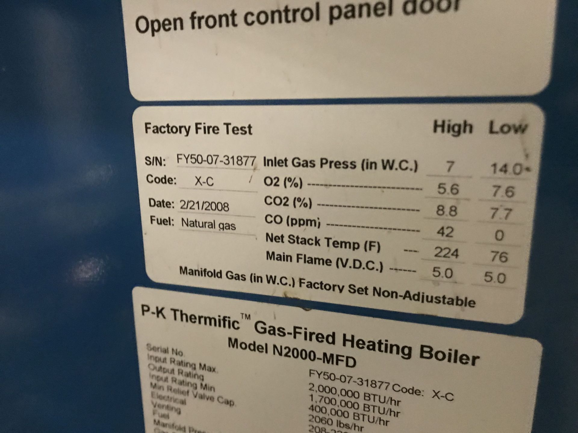 (2) Patterson-Kelly Boilers, S/N #FY50-07-31877, Year 2008 Located: 1st Floor ***NOTE from - Image 5 of 6