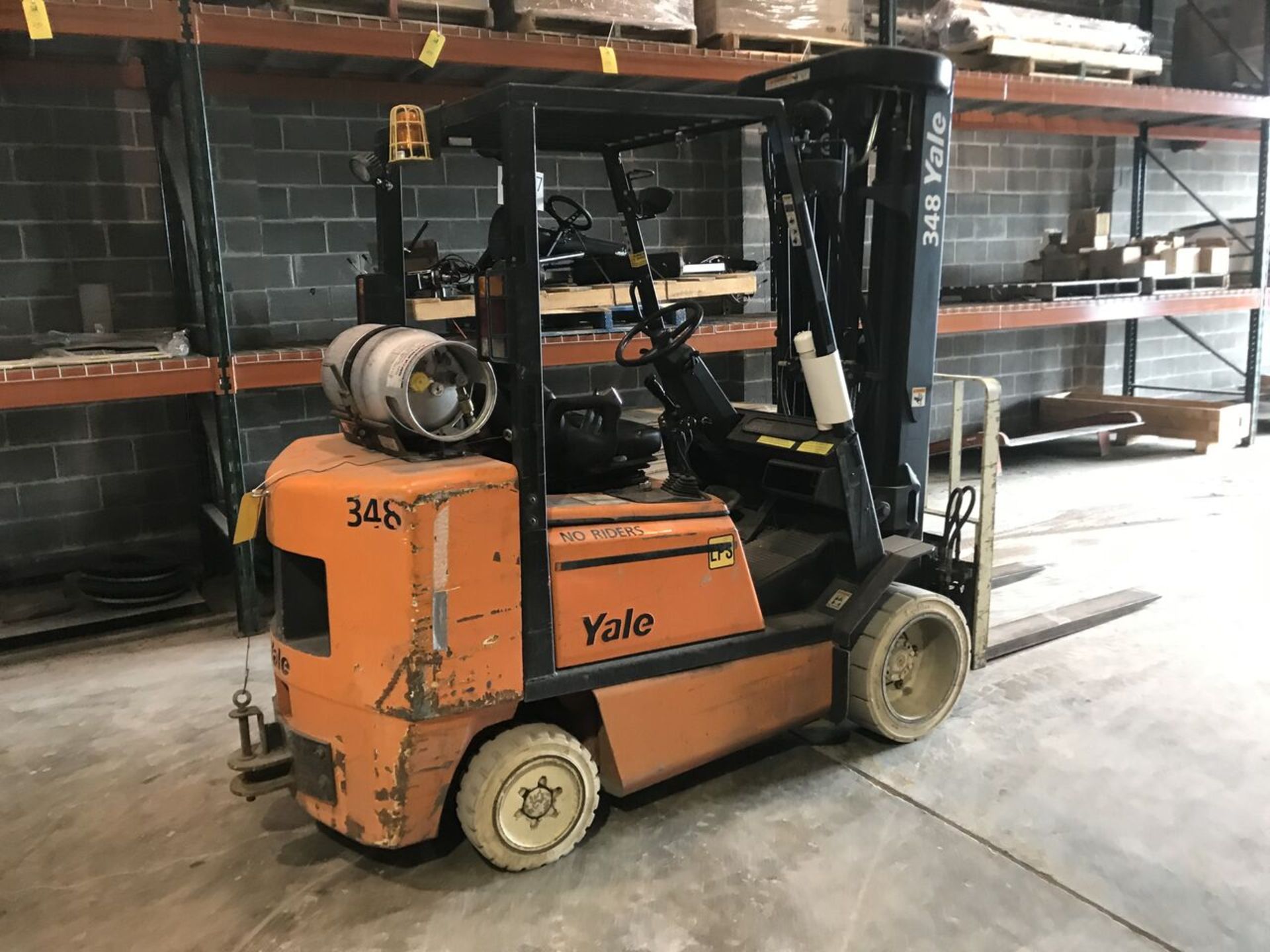 Yale Forklift, Model #348, Hrs: 3711.9, S/N #E187V15969Y, Truck Weight = 10707 Lbs; Rigging Fee: $50