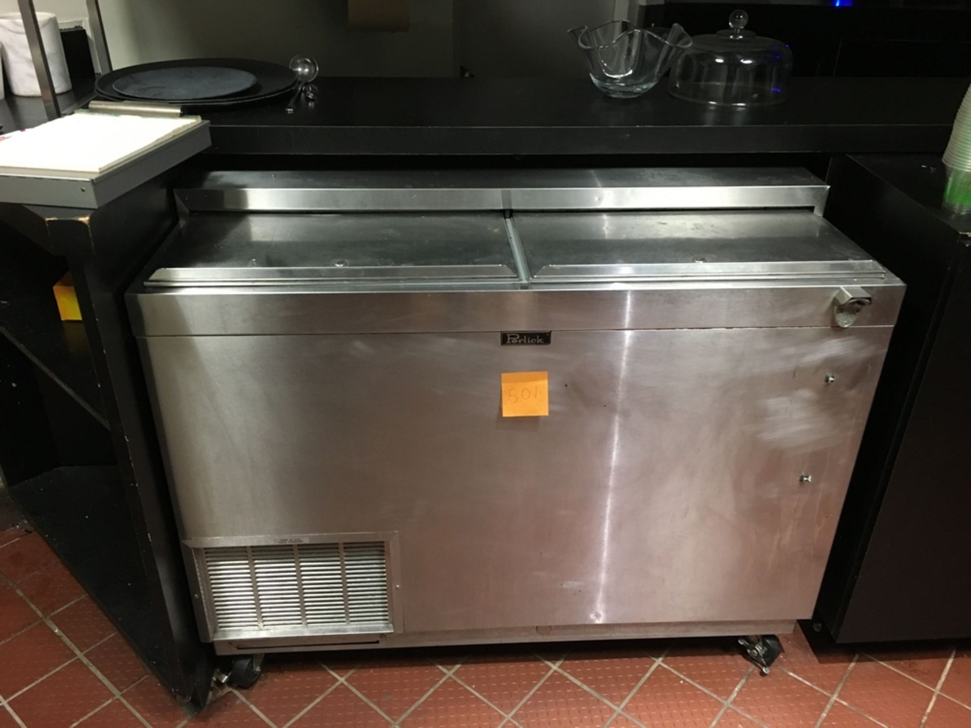 SS Perlick Refrigerator, 4 1/2 ft x 3 1/2 ft Located: Main Kitchen, adjacent to Palace Grill