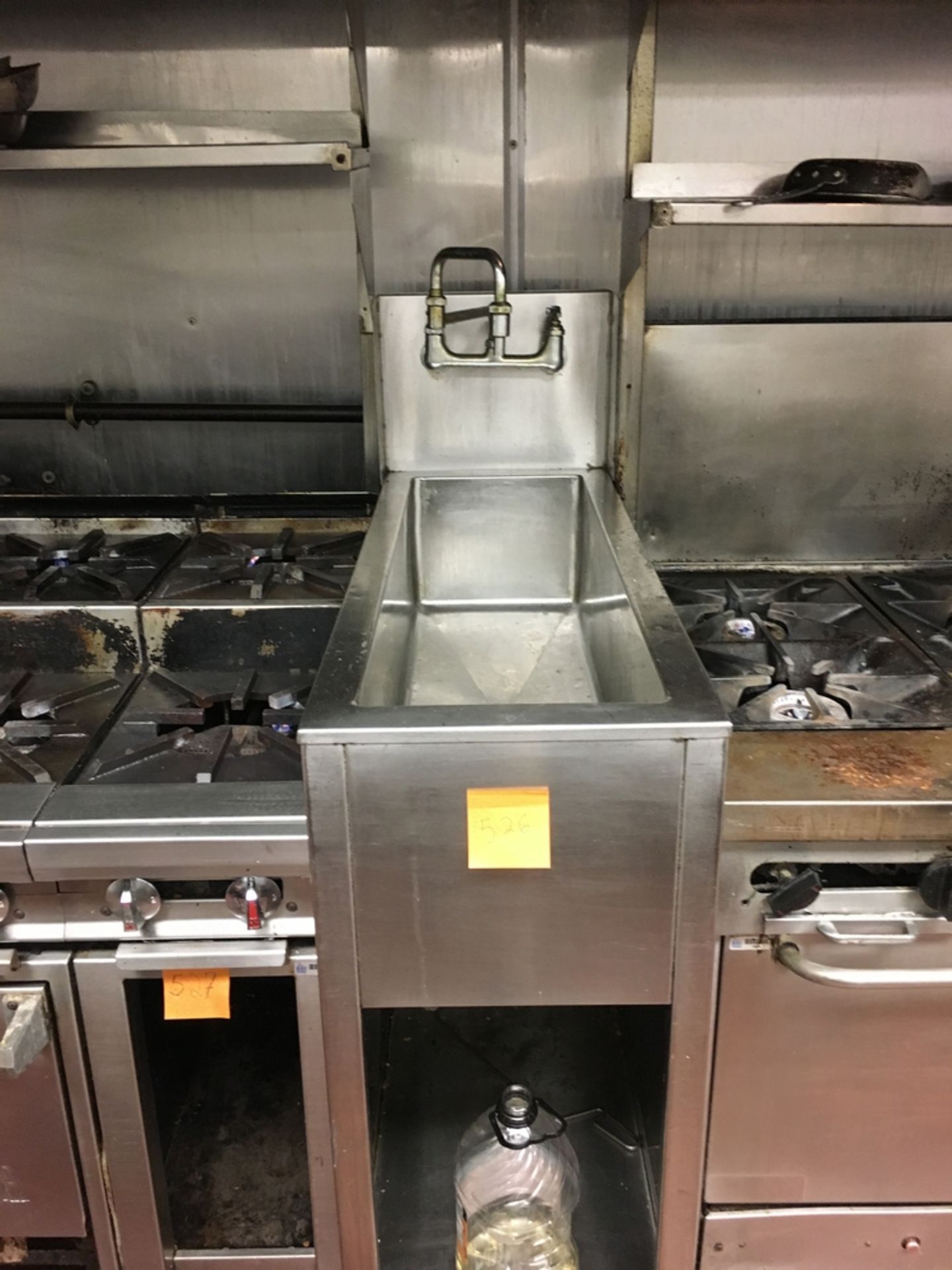 SS Sink, 3 1/2 ft d x 1 1/2 ft w x 5 ft t Located: Main Kitchen, adjacent to Palace Grill Asset #: