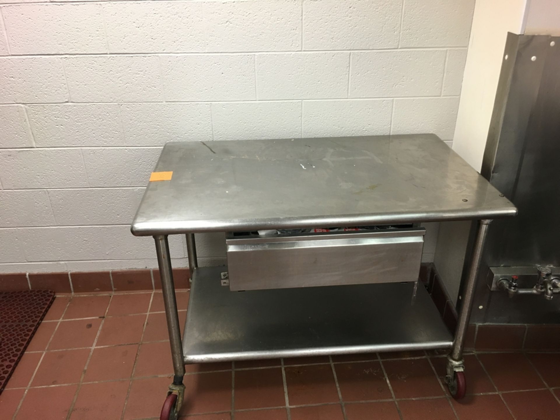 SS Table w/ sink, 3 ft x 3 ft, no contents Located: Main Kitchen, adjacent to Palace Grill