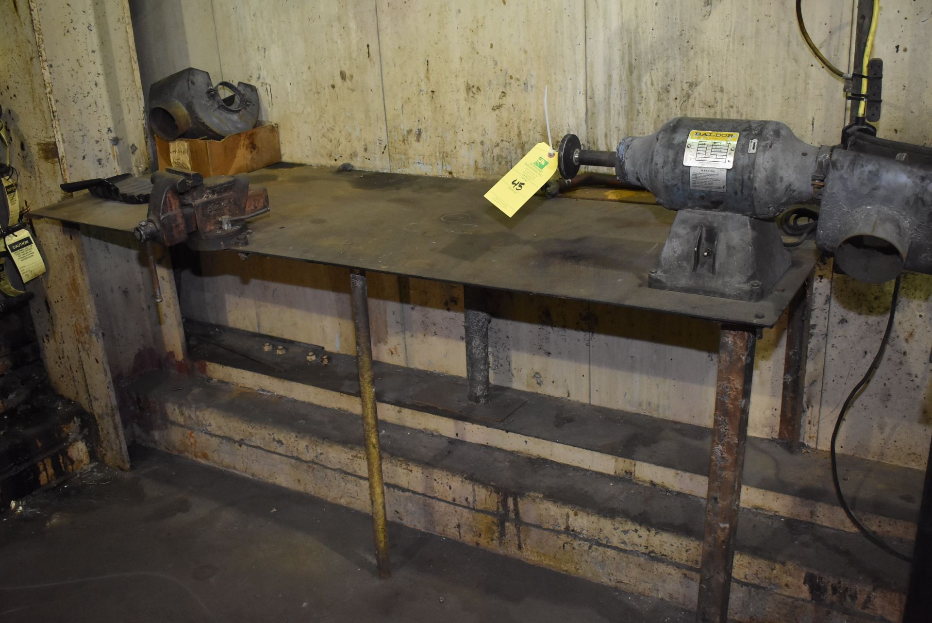 Baldor Grinder Steel Table, Vise