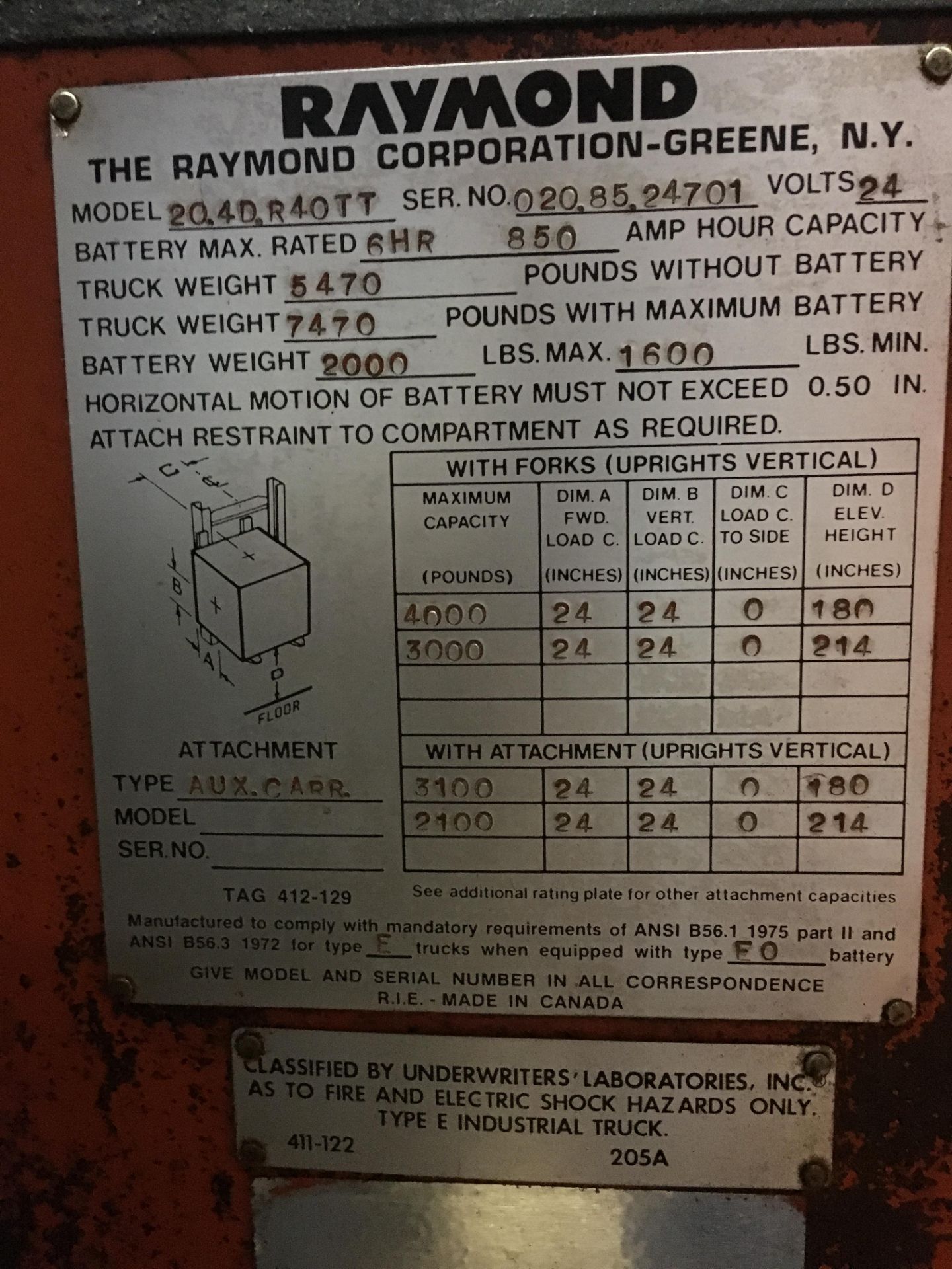 Raymond Forklift, Model #204DR40TT, S/N #0208524701, Truck Weight W/ Battery 7470 Lbs - Image 4 of 4