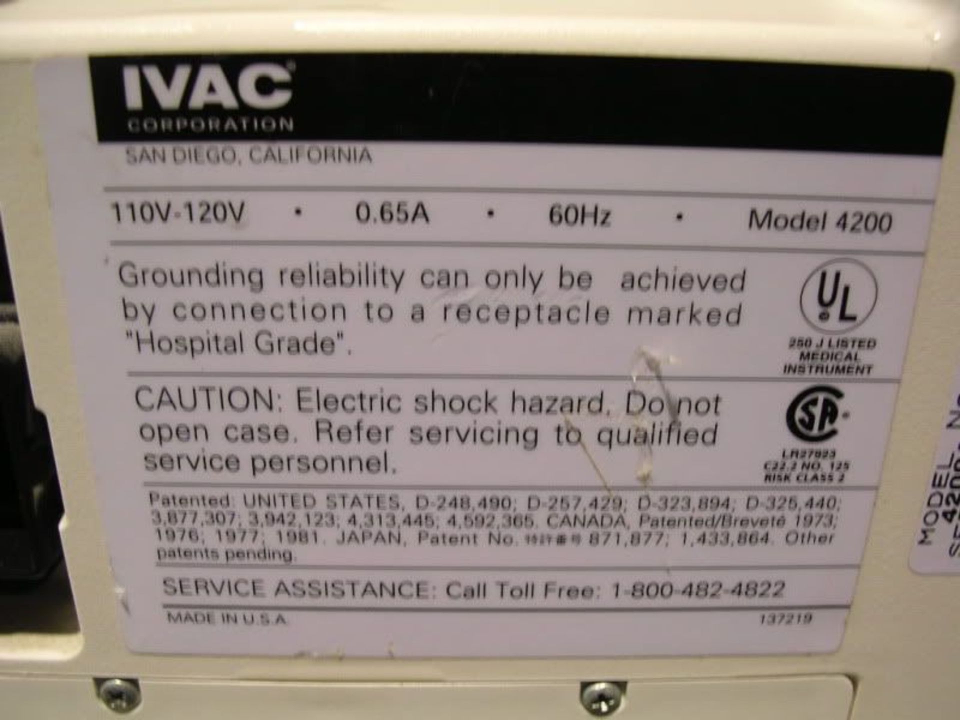 IVAC Model 4200A Vital Check Monitor #2, Qty 1, 220759277248 - Image 5 of 6