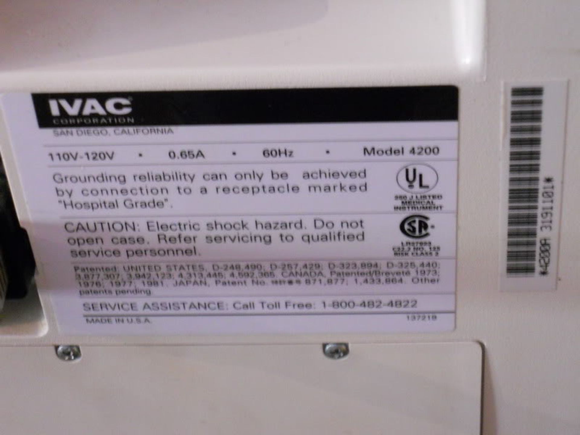 IVAC Model 4200 Vital Check Monitor #3, Qty 2, 220759276029 - Image 5 of 6