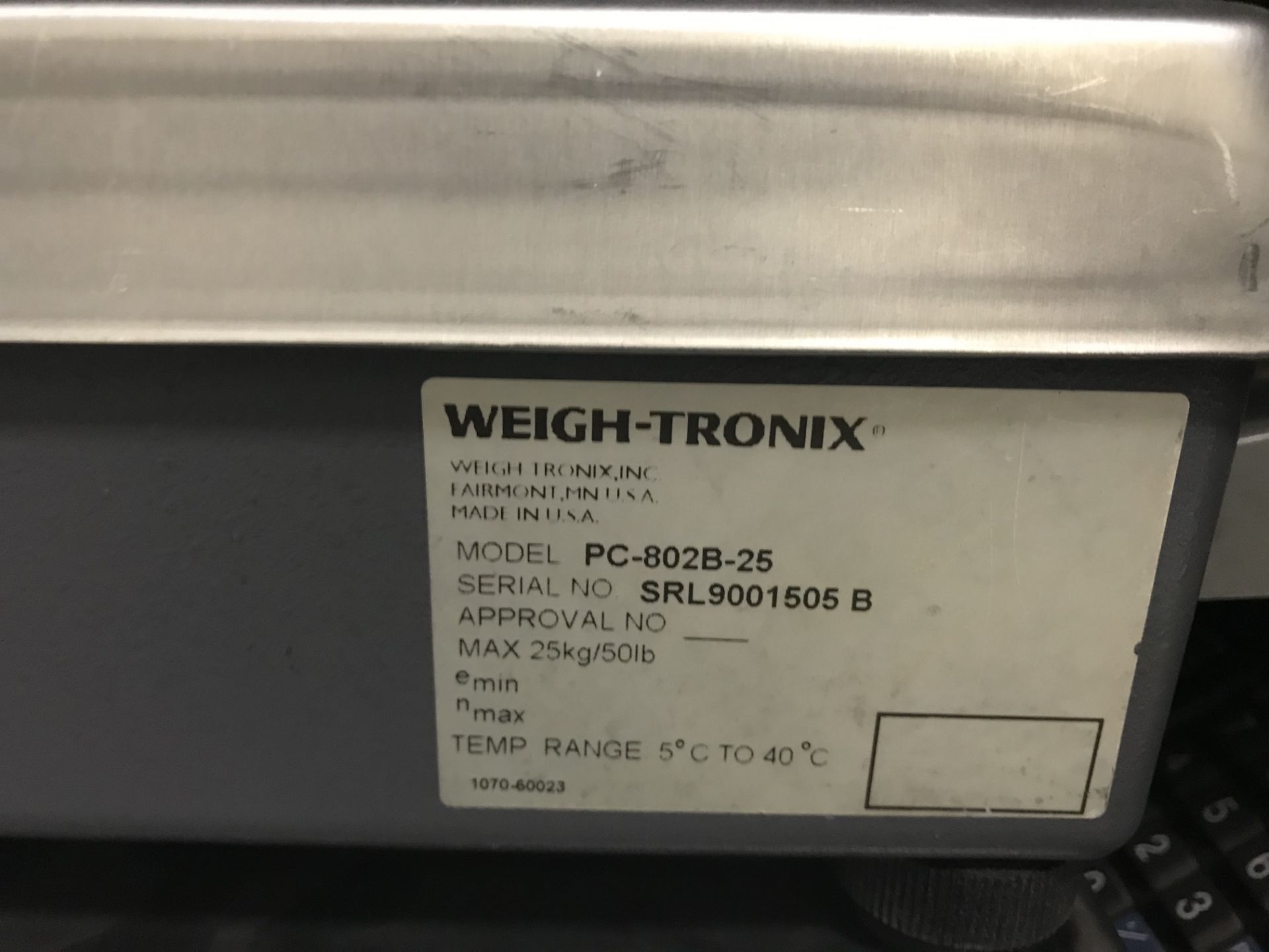 (6) Scales, (4) Weigh-Tronix Scales, Model# PC-802B-25; (1) Weight-Tronix, Model# 6230, Cap 25 - Image 3 of 8
