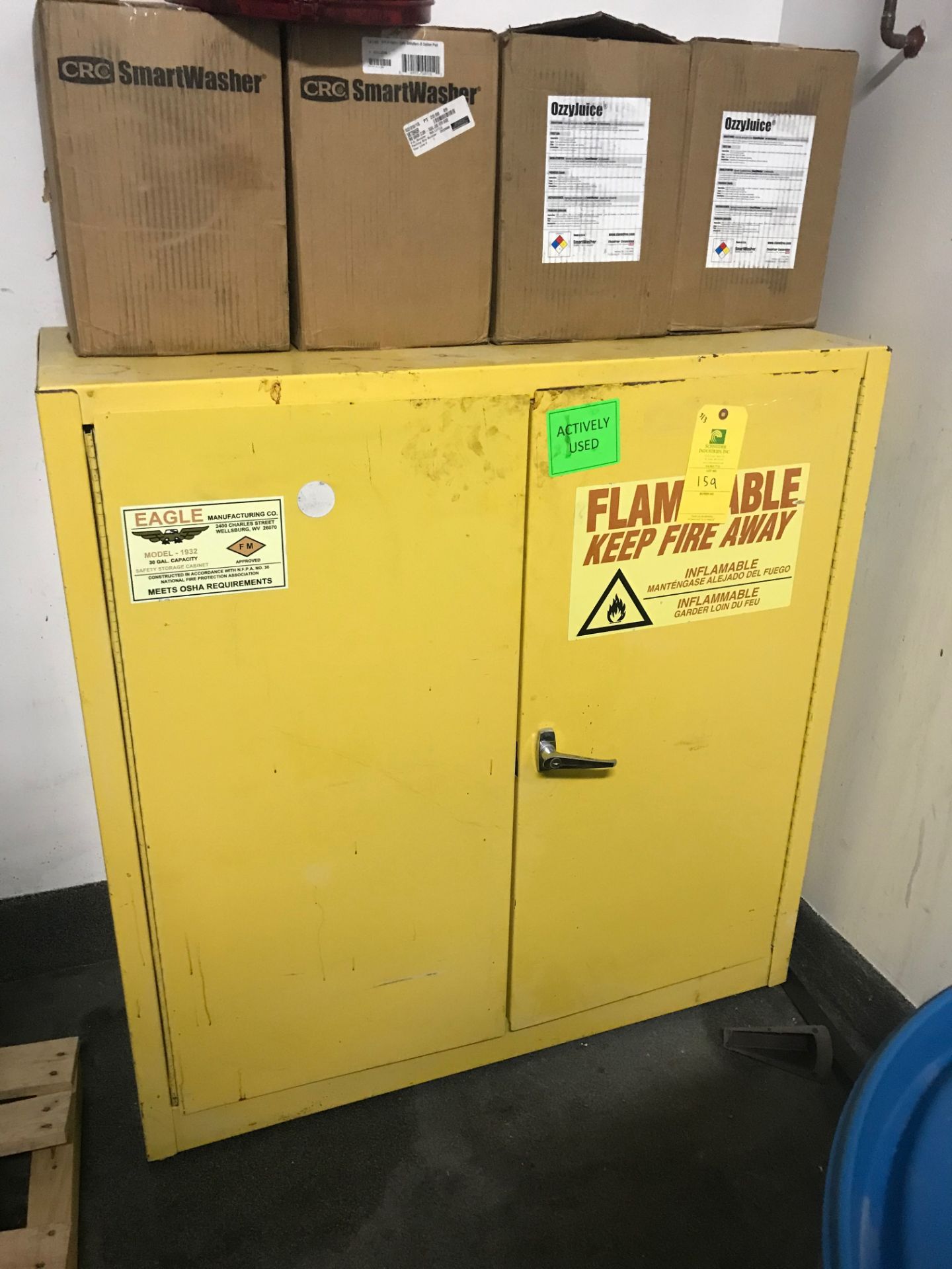 (3) Flammable Safety Cabinets: (2) 43 in tall x 45 in wide x 18 in deep; (1) 66 in tall x 2 ft