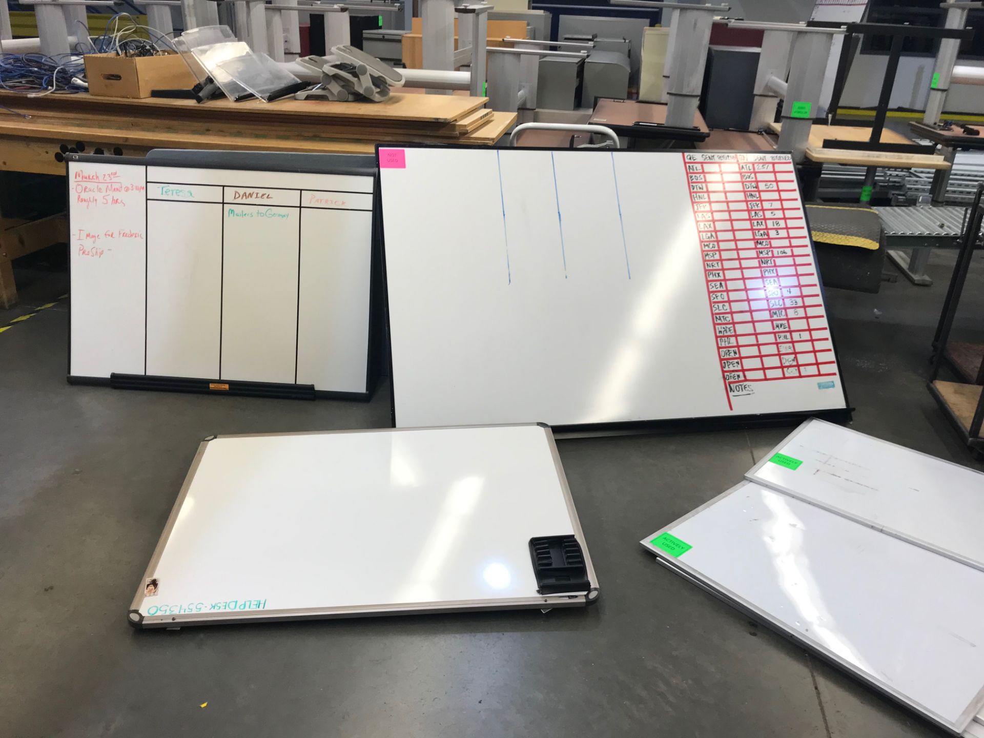 (9) Miscellaneous White Boards, (1) 6 ft wide x 44 in tall, Removal Fee: $30