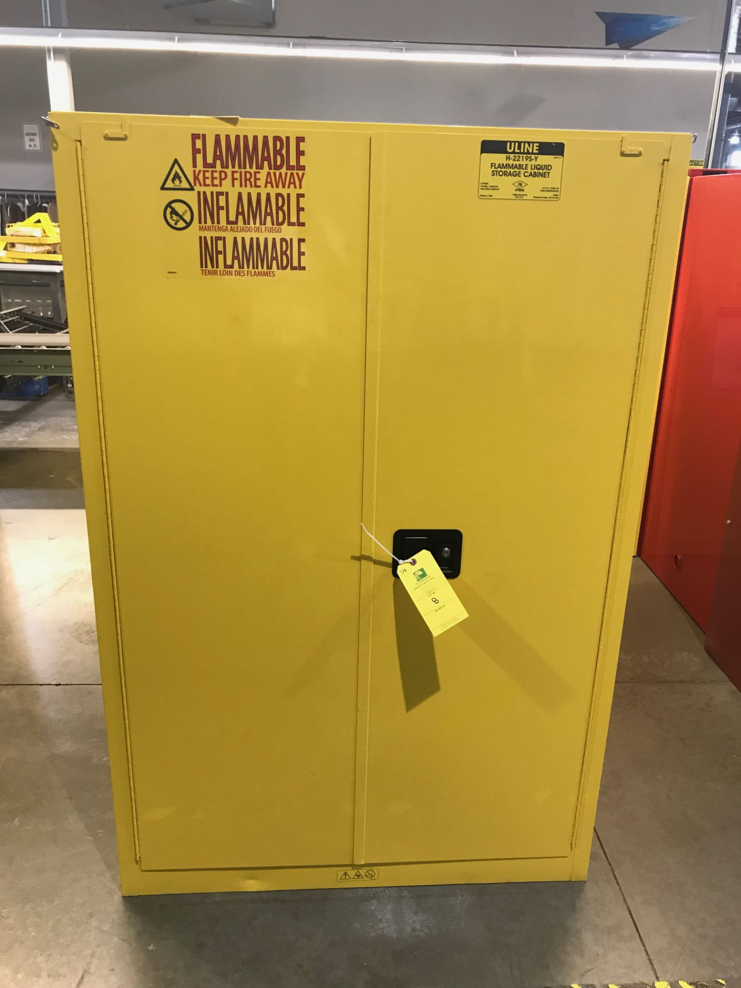(4) Flammable Safety Cabinets: 65 in tall x 43 in wide x 34 in deep, Removal Fee: $40
