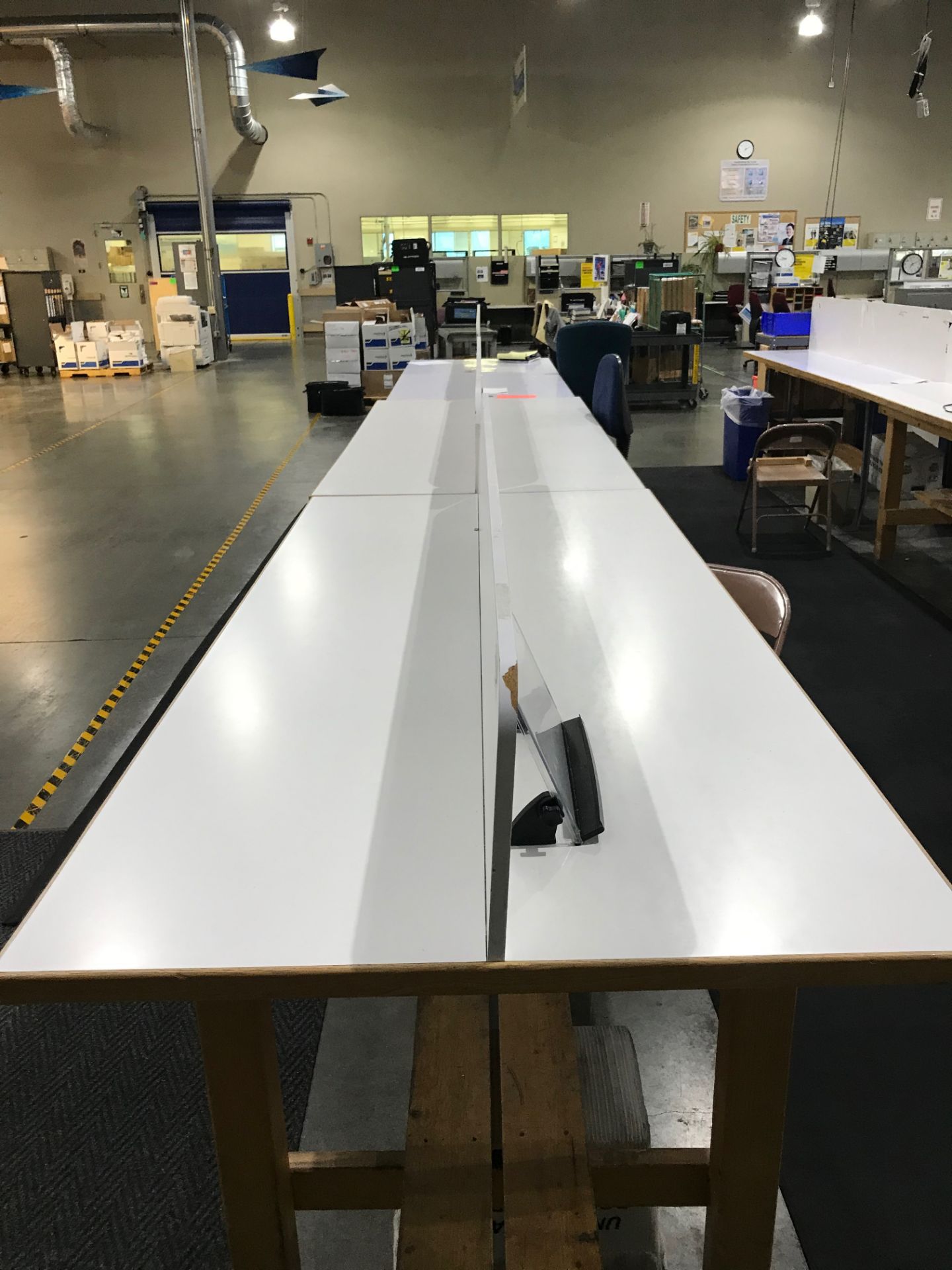 (3) Double Sided Work Tables, 42 in wide x 8 ft long x 3 ft tall (Late Pickup: This Lot May Not Be