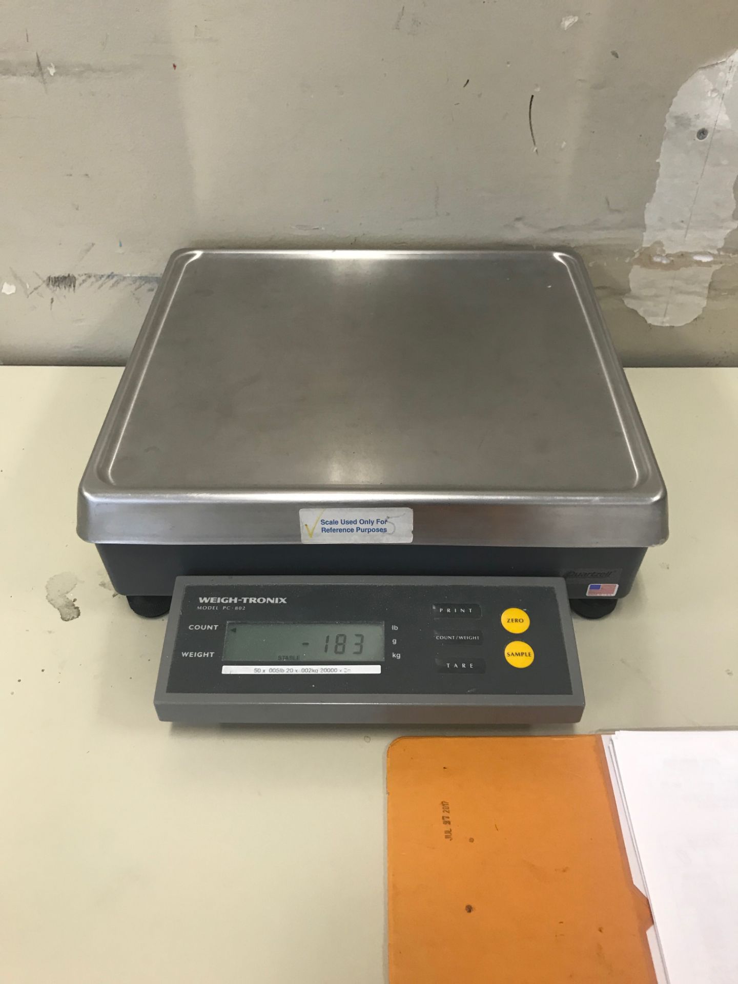 Weigh-Tronix Scale, Model# PC-802B-25, Serial# SRL9001545 B, Max Weight 50 lbs, 14 in long x 12 in