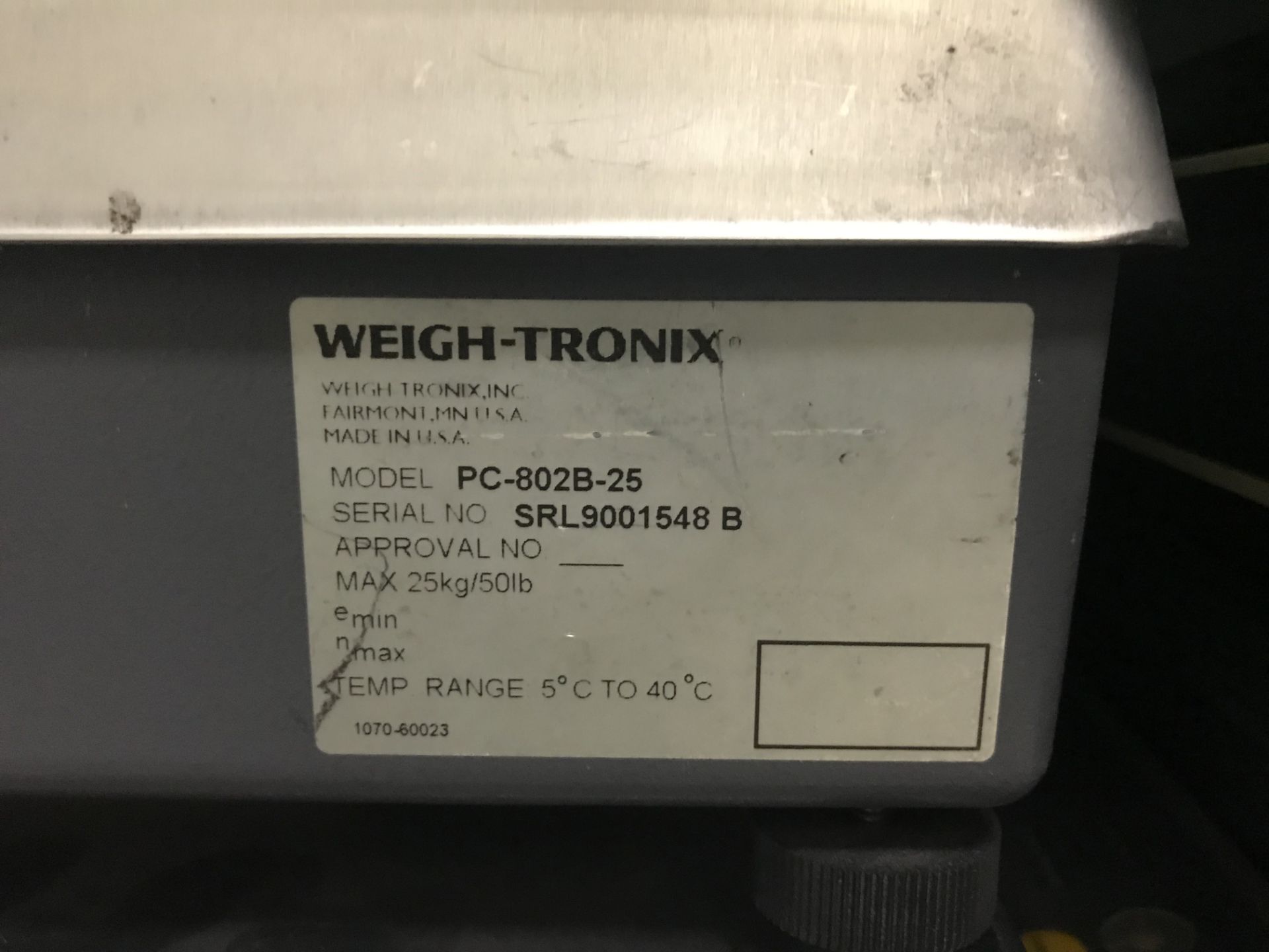 (6) Scales, (4) Weigh-Tronix Scales, Model# PC-802B-25; (1) Weight-Tronix, Model# 6230, Cap 25 - Image 2 of 8