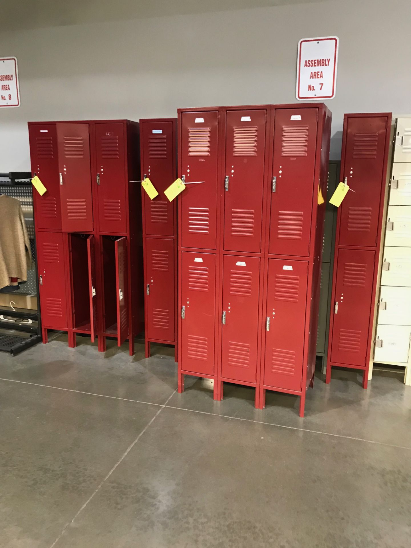 Red Lockers, 78 in tall x 8 ft wide x 18 in deep, Removal Fee: $40