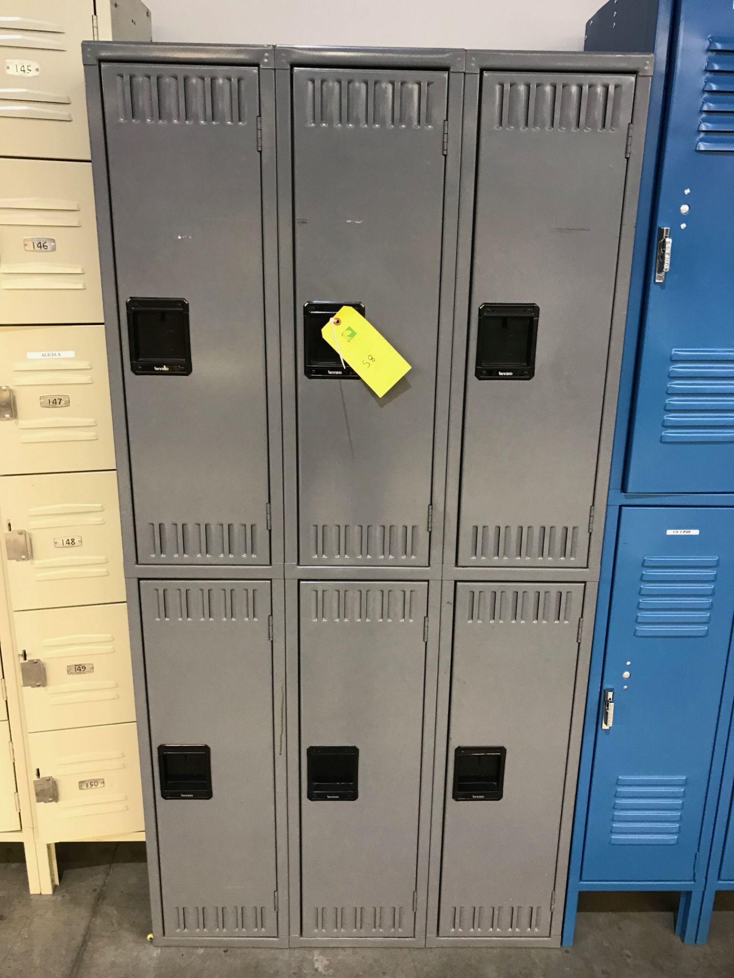 Gray Lockers, 6 ft tall x 3 ft wide x 18 in deep, Removal Fee: $20