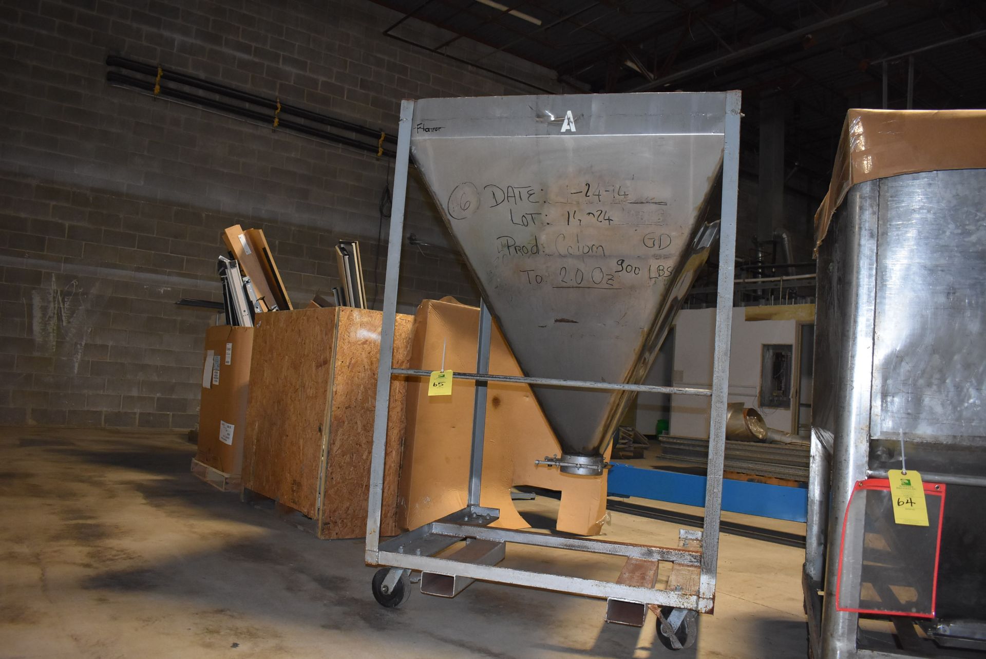 Stainless Steel Cone Hopper, 48" x 48" x 60" Top-Bottom of Cone, 4-Wheel Base - Image 3 of 4