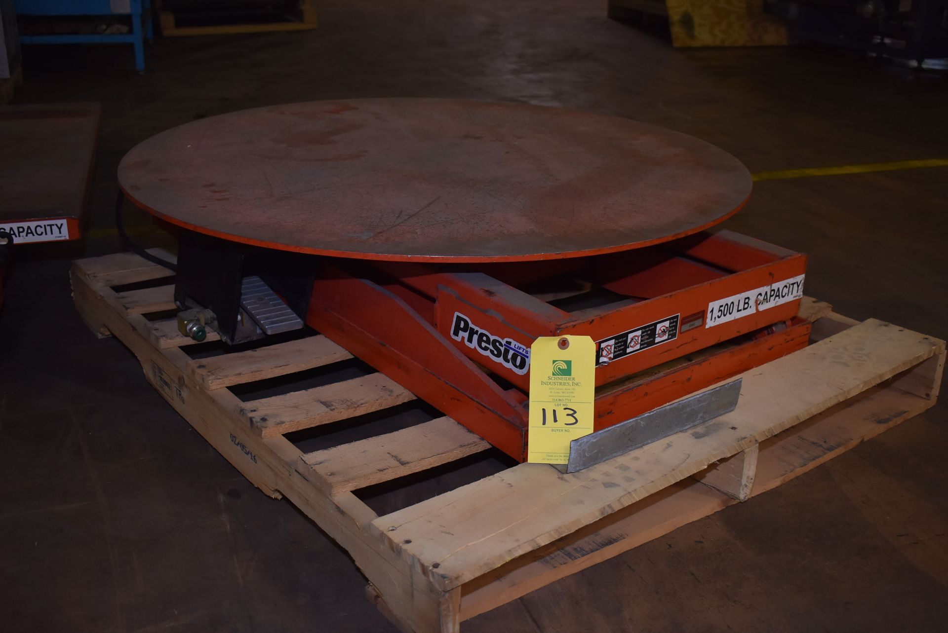 Presto Electric Scissor Lift, Rated 1500 lbs., Rotary Table, Foot Switch Control, RIGGING FEE - $50