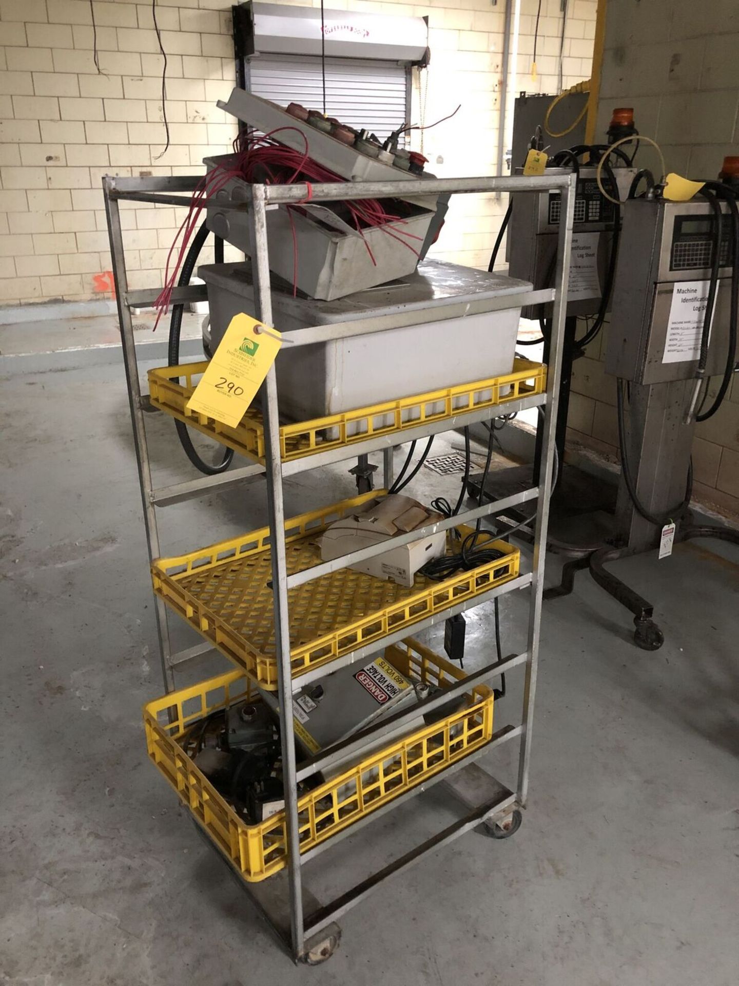 Metal Push Cart W/ Yellow Shelving