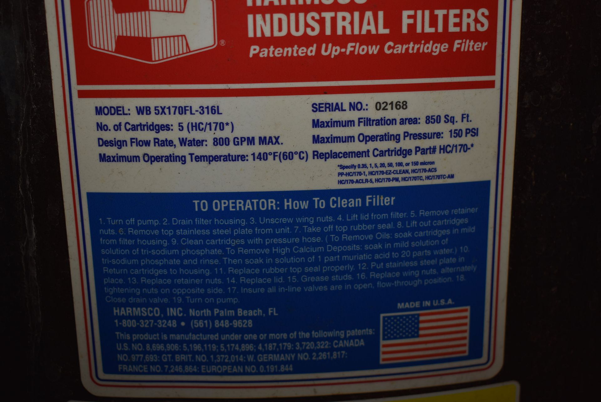 Harmsco Model #WB5X170FL-315L Industrial Filter - Image 2 of 2