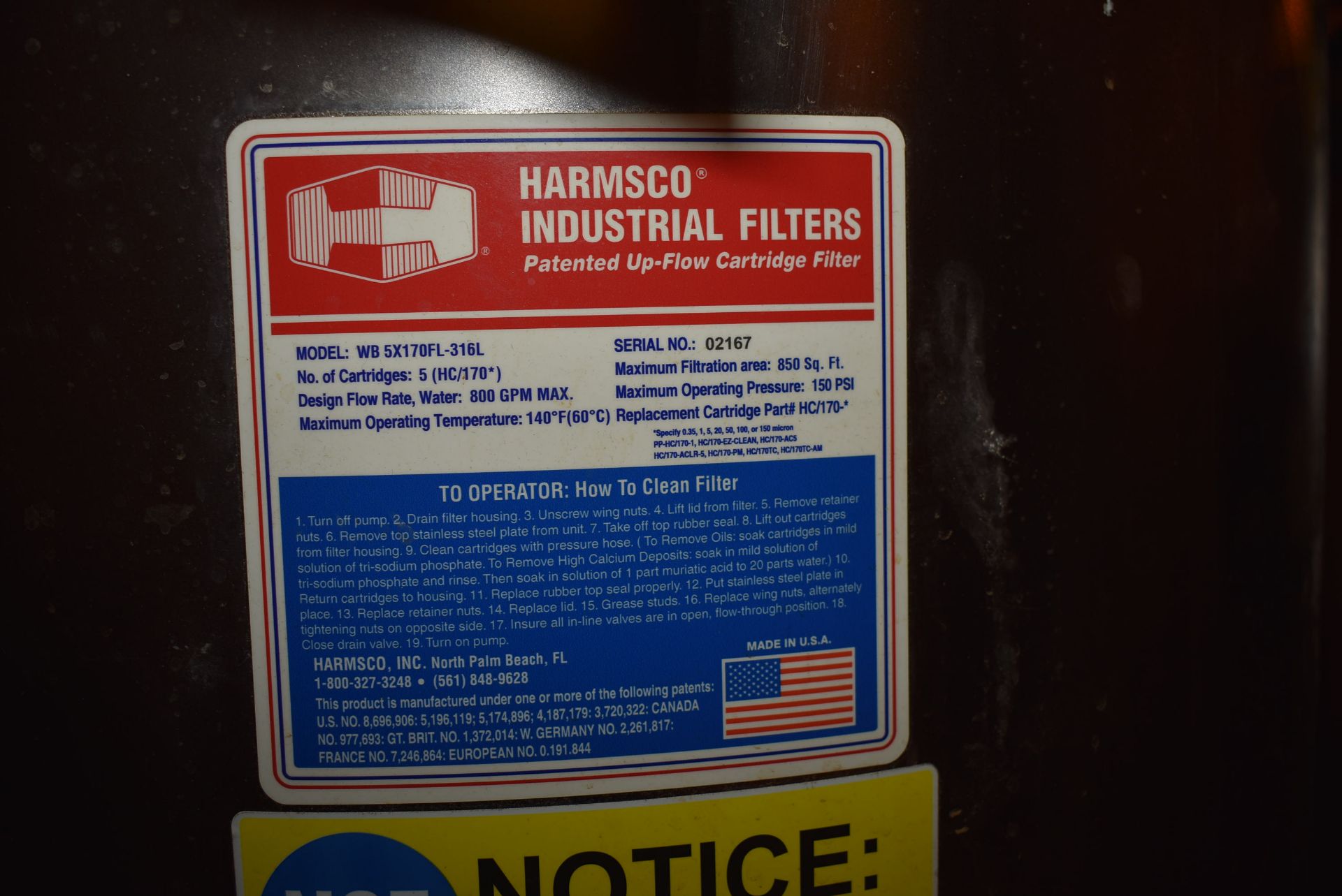 Harmsco Model #WB5X170FL-315L Industrial Filter - Image 2 of 2