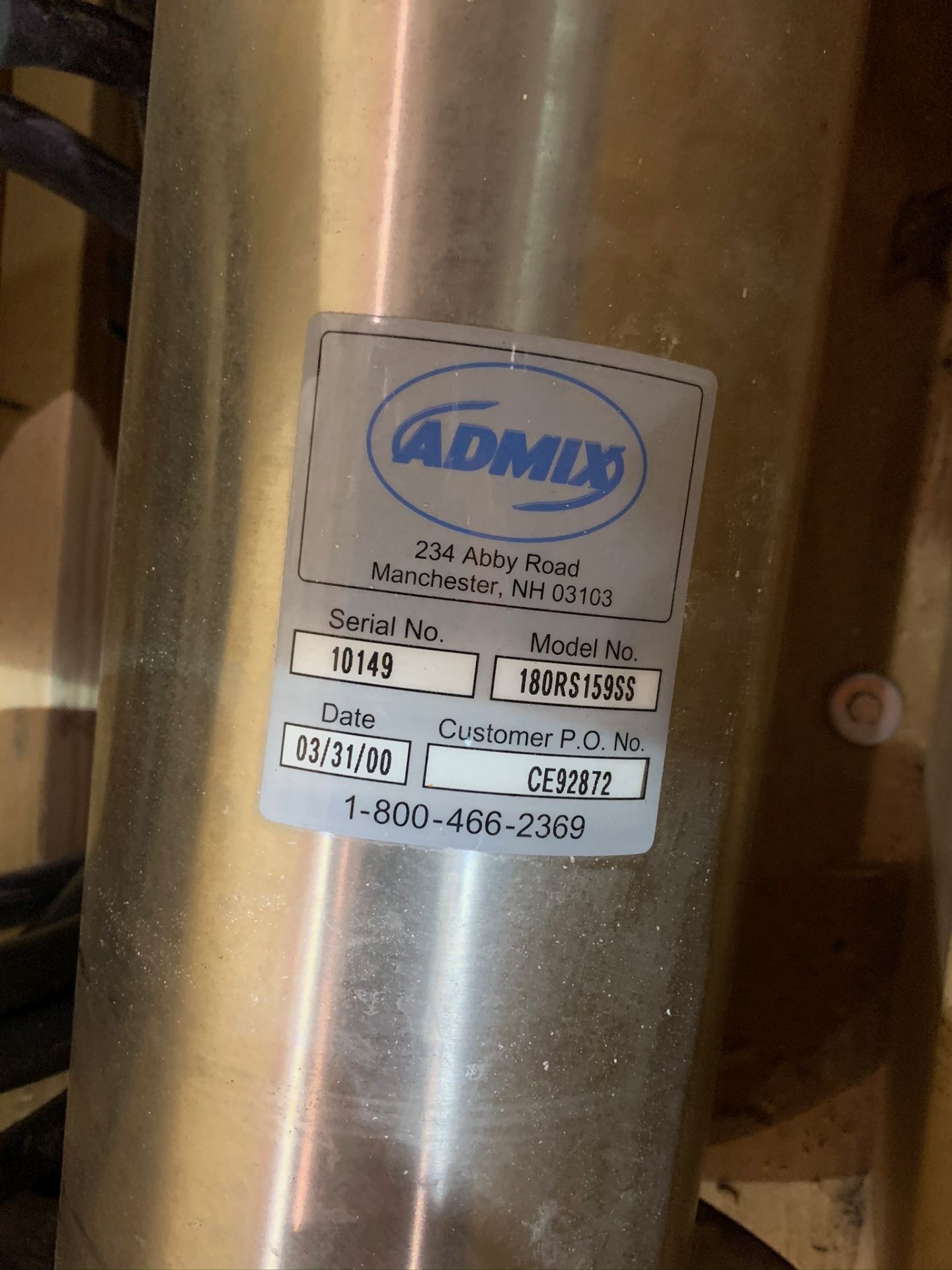 Admix Rotosolver Model 180RS159SS S/N 10149 (Rigging Fee - $75) - Image 4 of 5