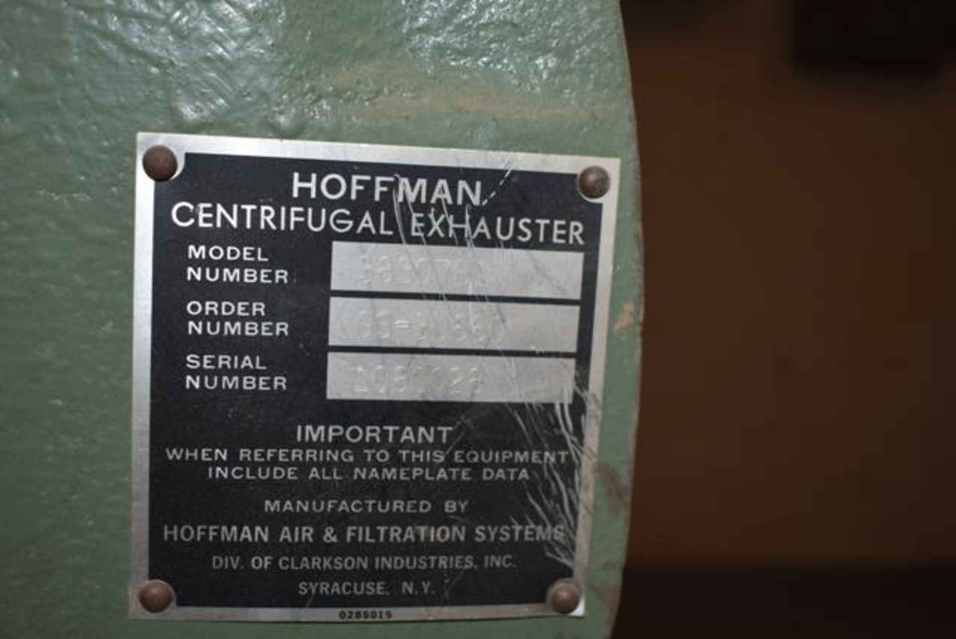 Hoffman Model #38307B1 Centrifugal Exhauster - Image 3 of 3