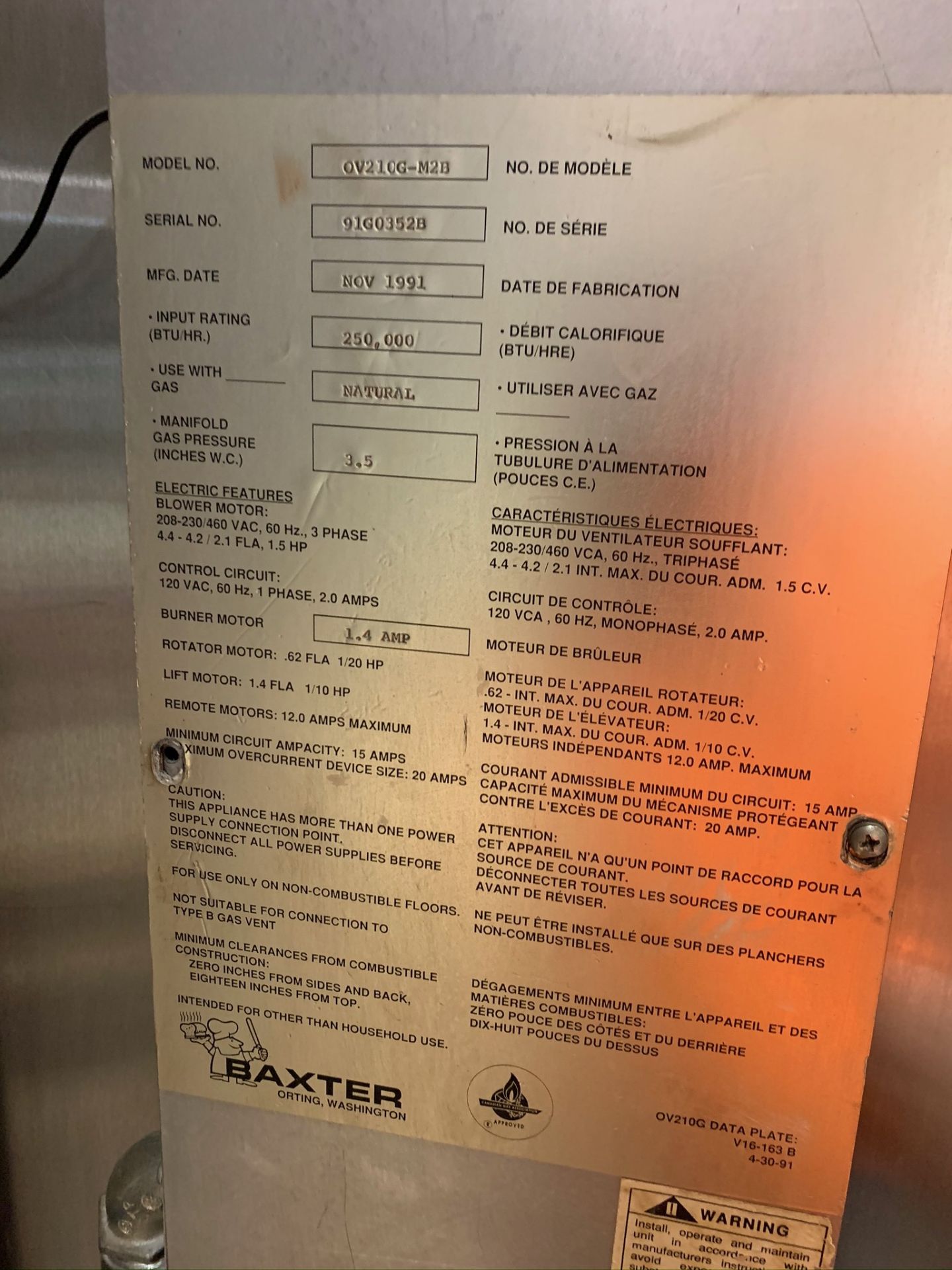 Baxter Double Rack Oven Model OV210G-M2B S/N 91G0352B, RIGGING FEE: $1500 - Image 4 of 4