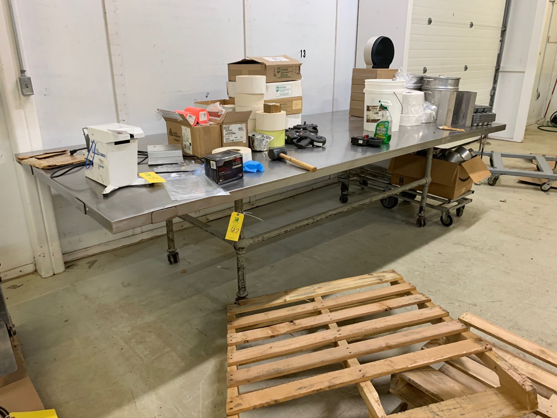 5' x 11'7" Stainless steel work-up/packing table (TABLE ONLY), RIGGING FEE: $100