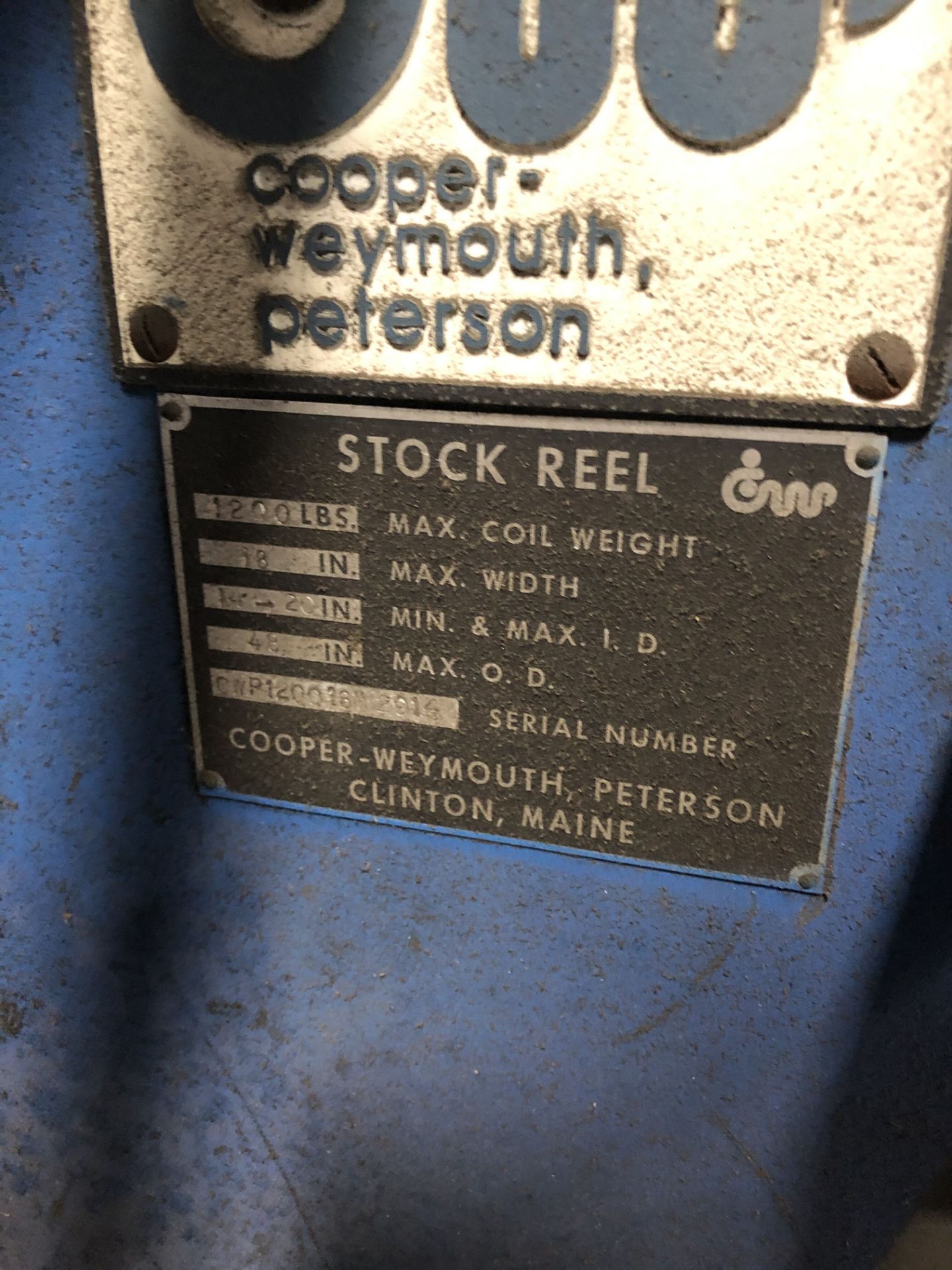 Stock Reel, Max Coil Weight 1200 Lbs, Max Width 18. Inches, S/N #CWP120016 - Image 3 of 4