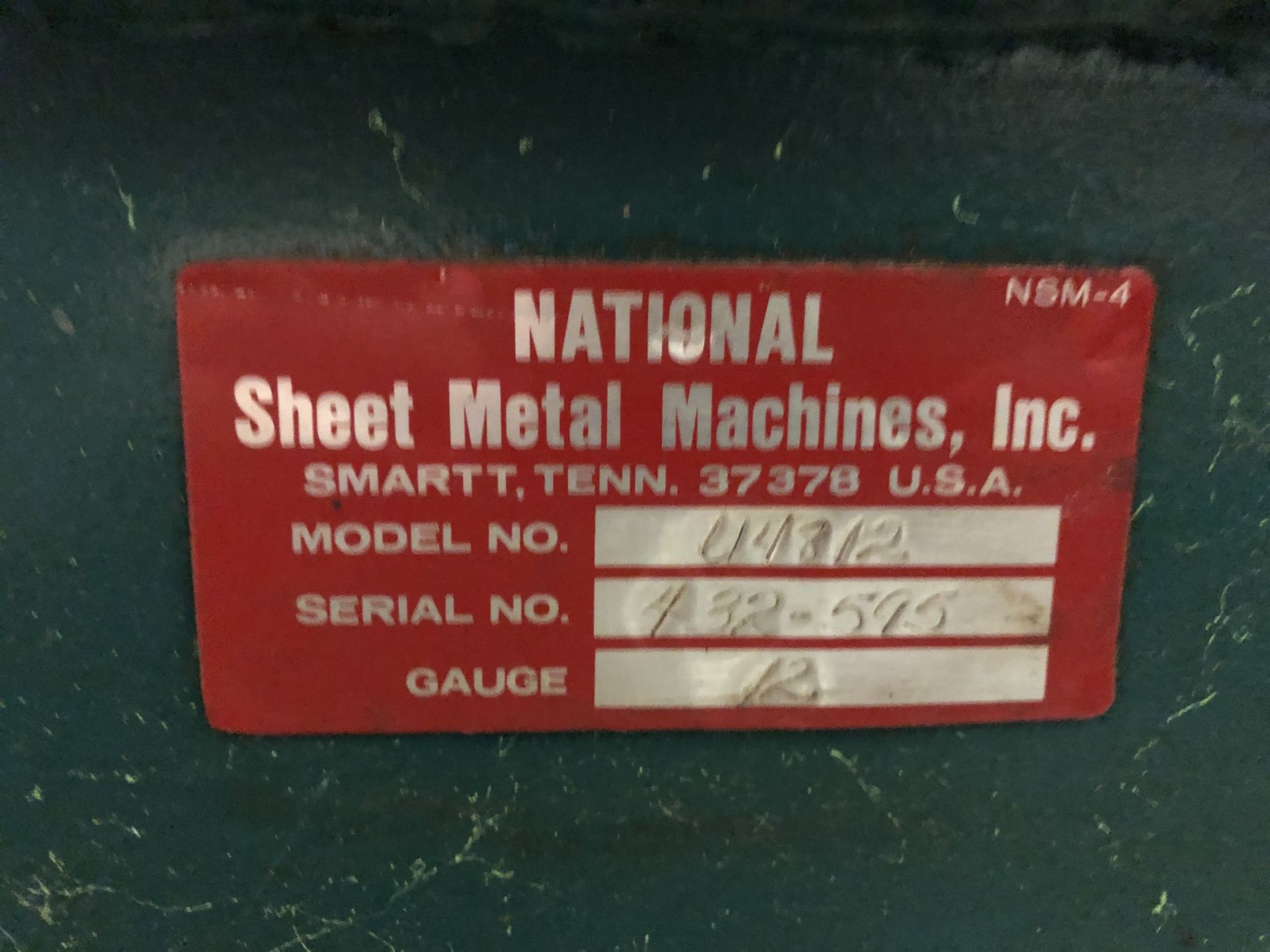 National Bench Brake, Model# U4812, Serial# 432-595, 12 Guage - Image 3 of 4