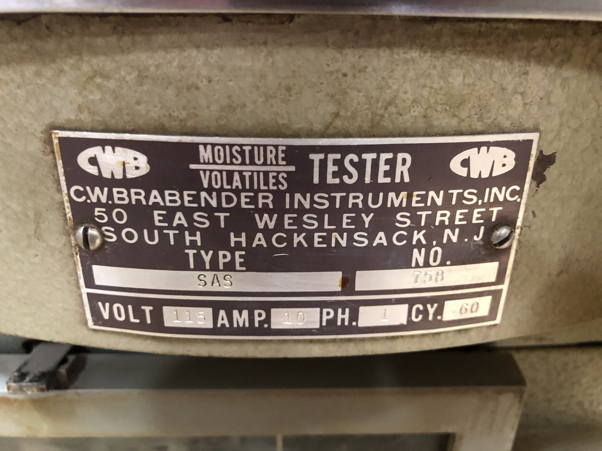 C.W. Brabender Instruments Moisture/ Volatiles Tester, Model# SAS, Serial# 758 - Image 2 of 3