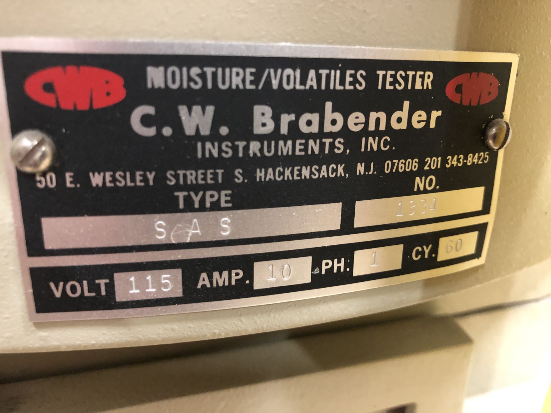 C.W. Brabender Instruments Moisture/ Volatiles Tester, Model# SAS, Serial# 1334 - Image 2 of 3