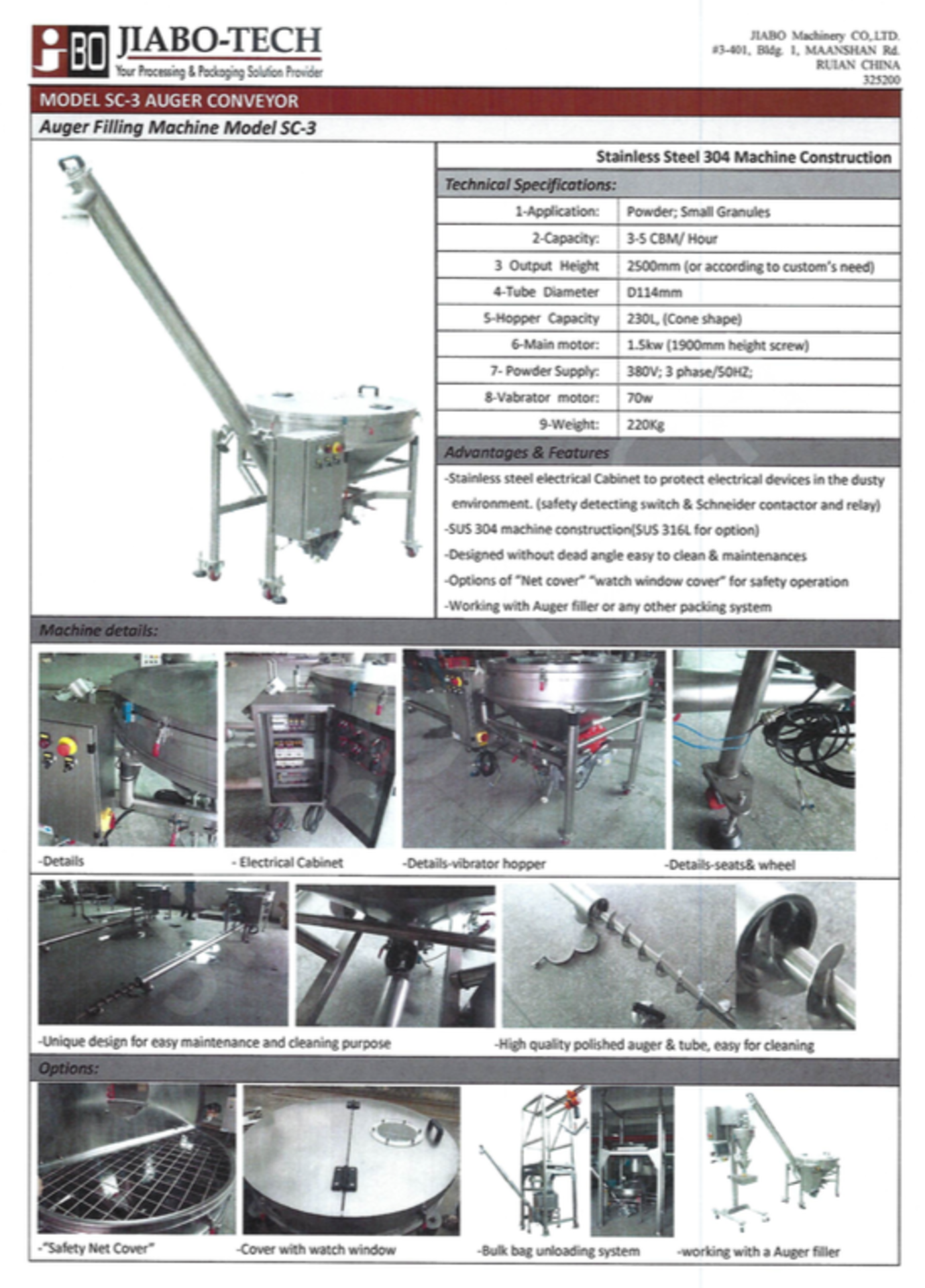 JIABO-TECH Auger Filling Machine, Model# SC-3 - Image 3 of 4