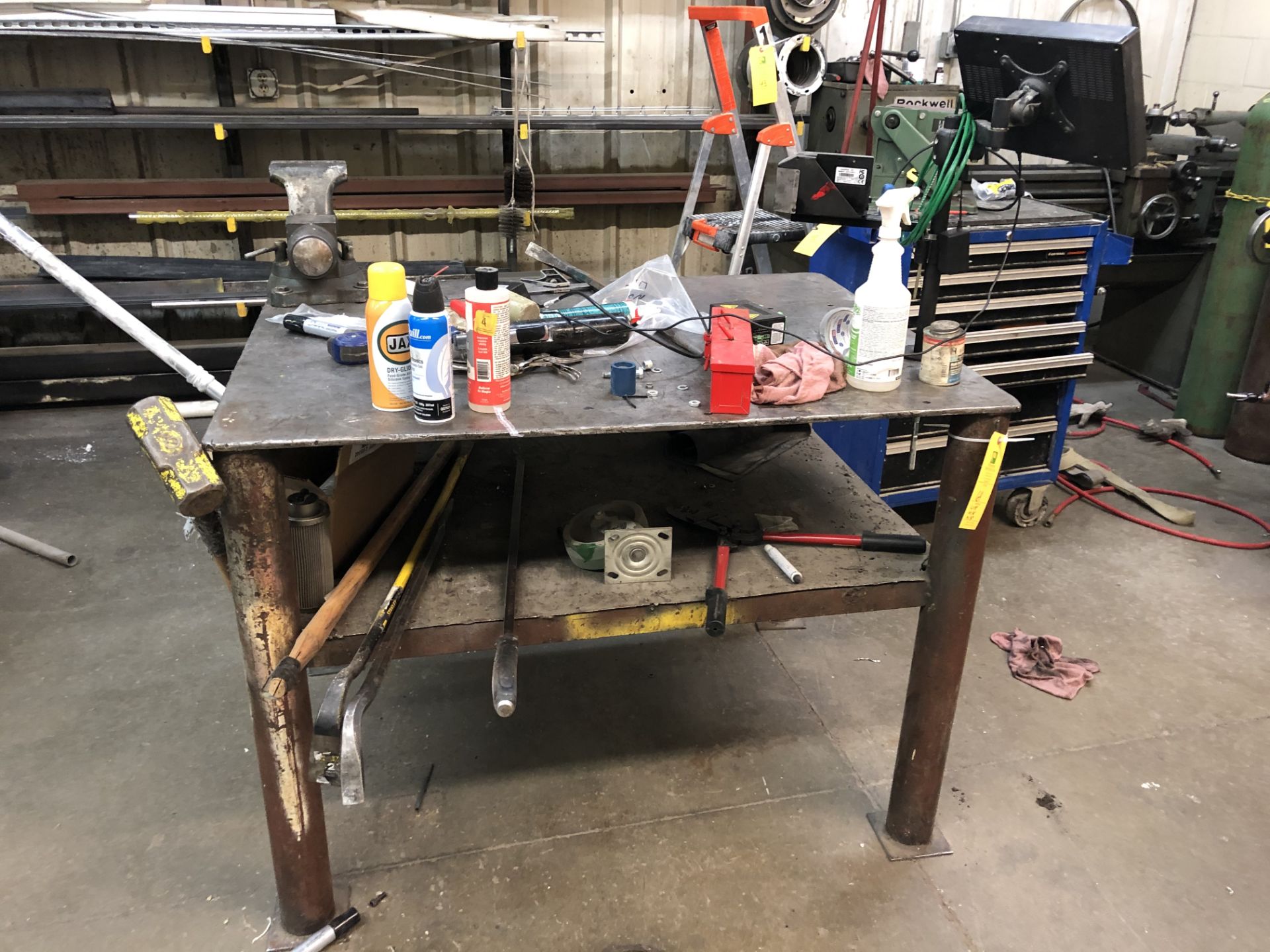 Metal Work Table w/ Contents, 48" Long x 36" Wide x 36" Tall