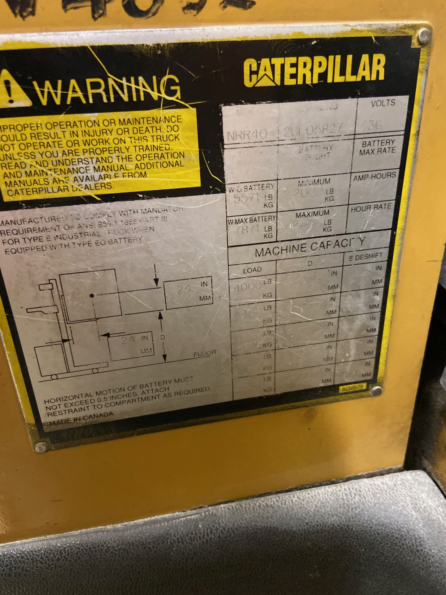 Caterpillar Stand Up Rider Forklift, Model# NRR40, Serial# 2GL05827, 36 Volts - Image 4 of 5