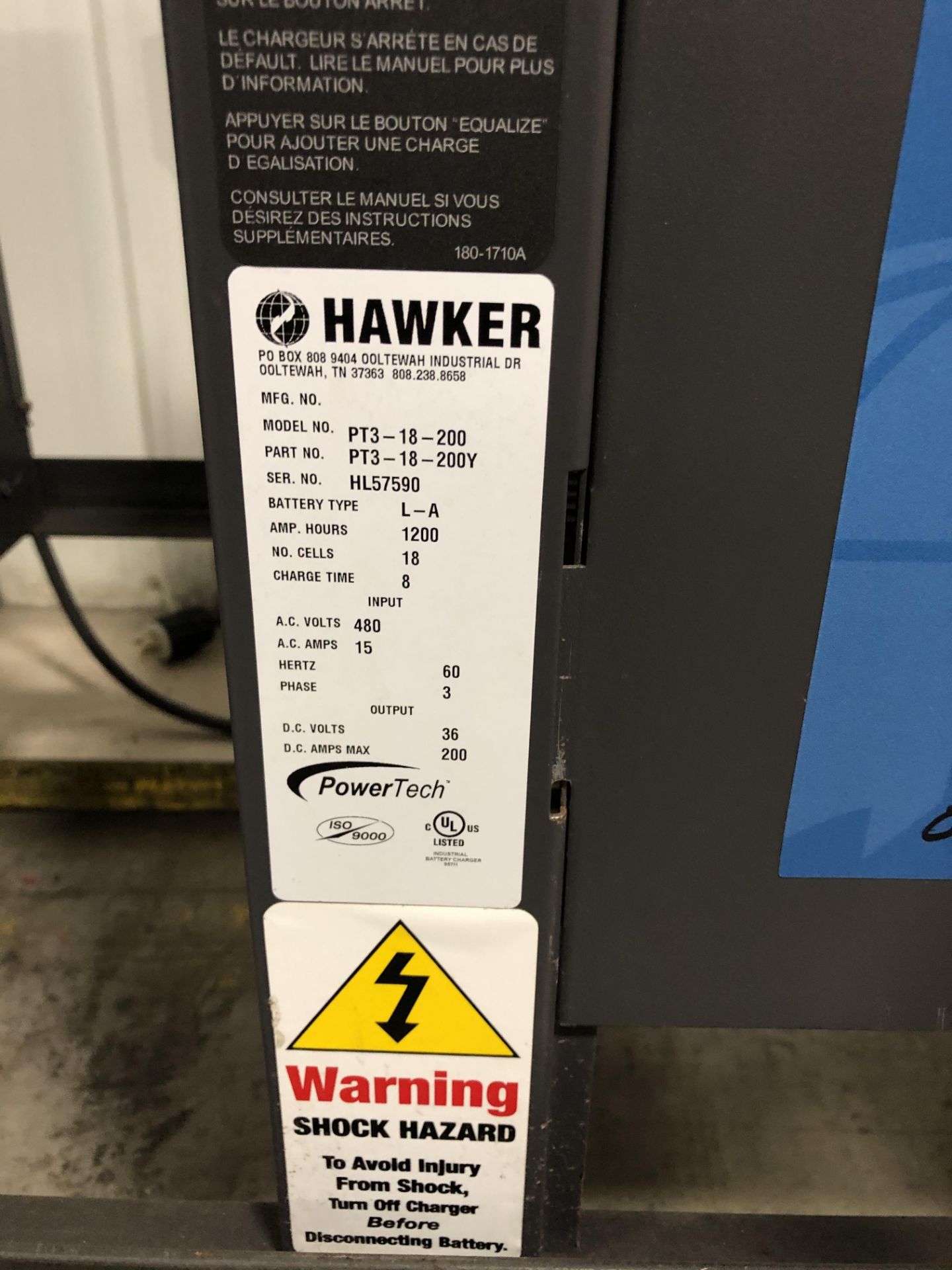 Hawker Battery Charger, Model# PT3-18-200, Serial# HL57590, 36V Output - Image 2 of 3