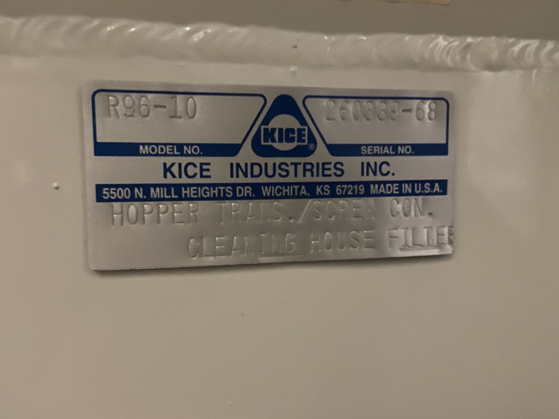 Kice Bag House Filter w/ Centrifugal Fan Unit: Bag House Model# R96-10, Serial# 260339-68; Kice - Image 3 of 12