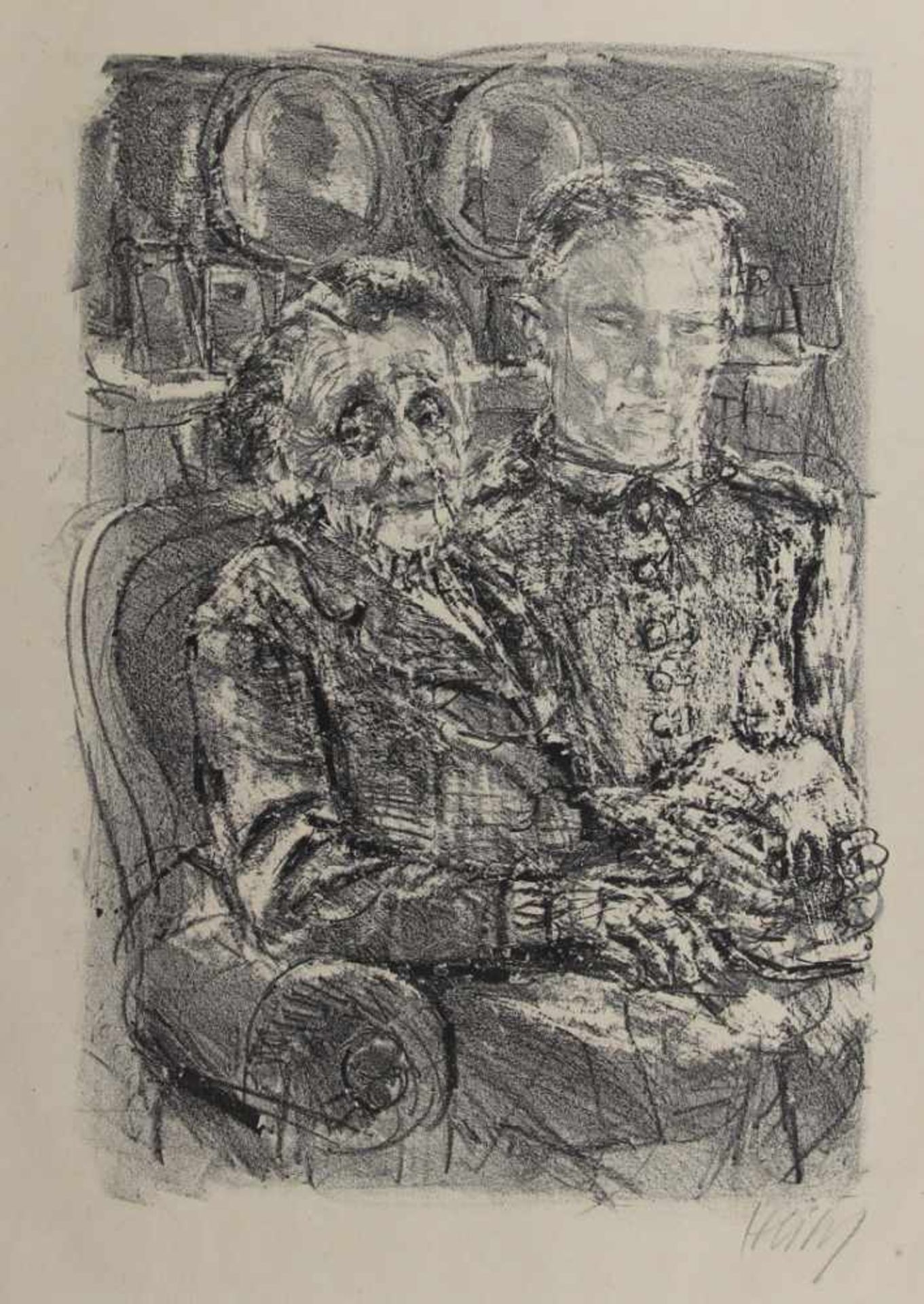 Heisig, Bernhard. (1925-2011):Soldatenurlaub. Zu Ludwig Renn, Der Krieg. Lithographie. Signiert. (