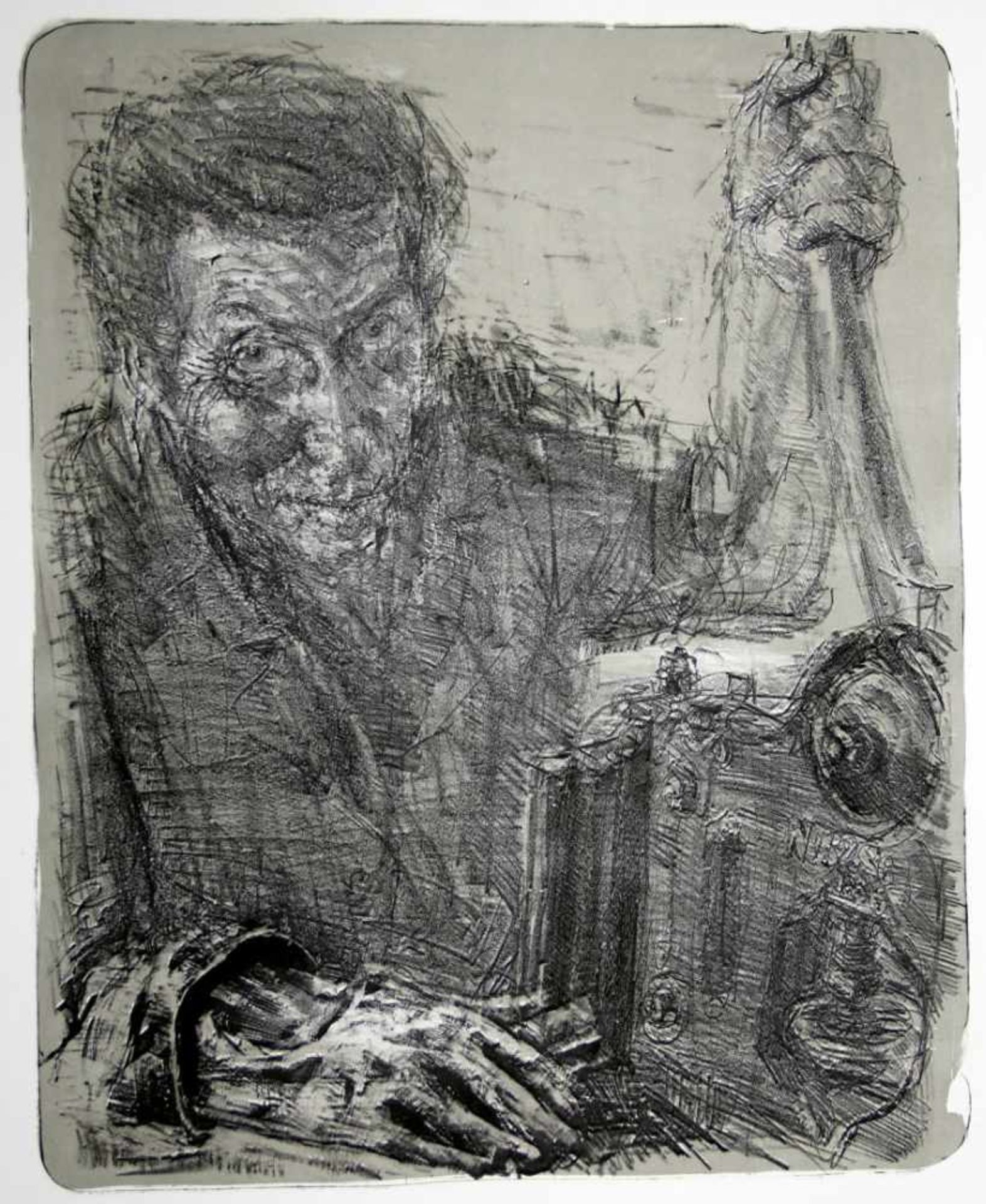 Heisig, Bernhard. (1925-2011):Der Drucker Horst Arloth. Lithographie mit Tonplatte auf Karton. (