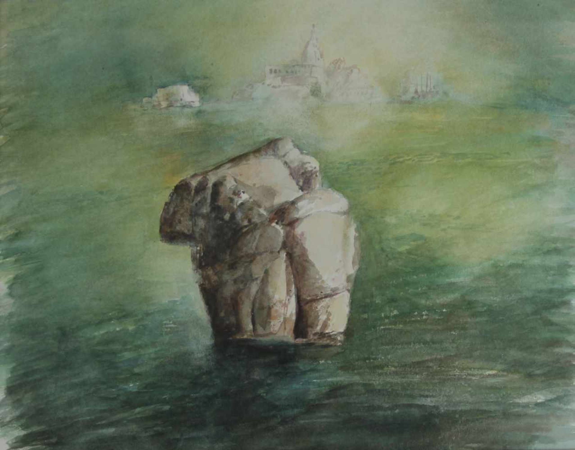 Falkenthal, Wilfried. (Geb. 1942):Die Insel. Aquarell. Rückseitig bezeichnet. 22 x 27 cm. Hinter