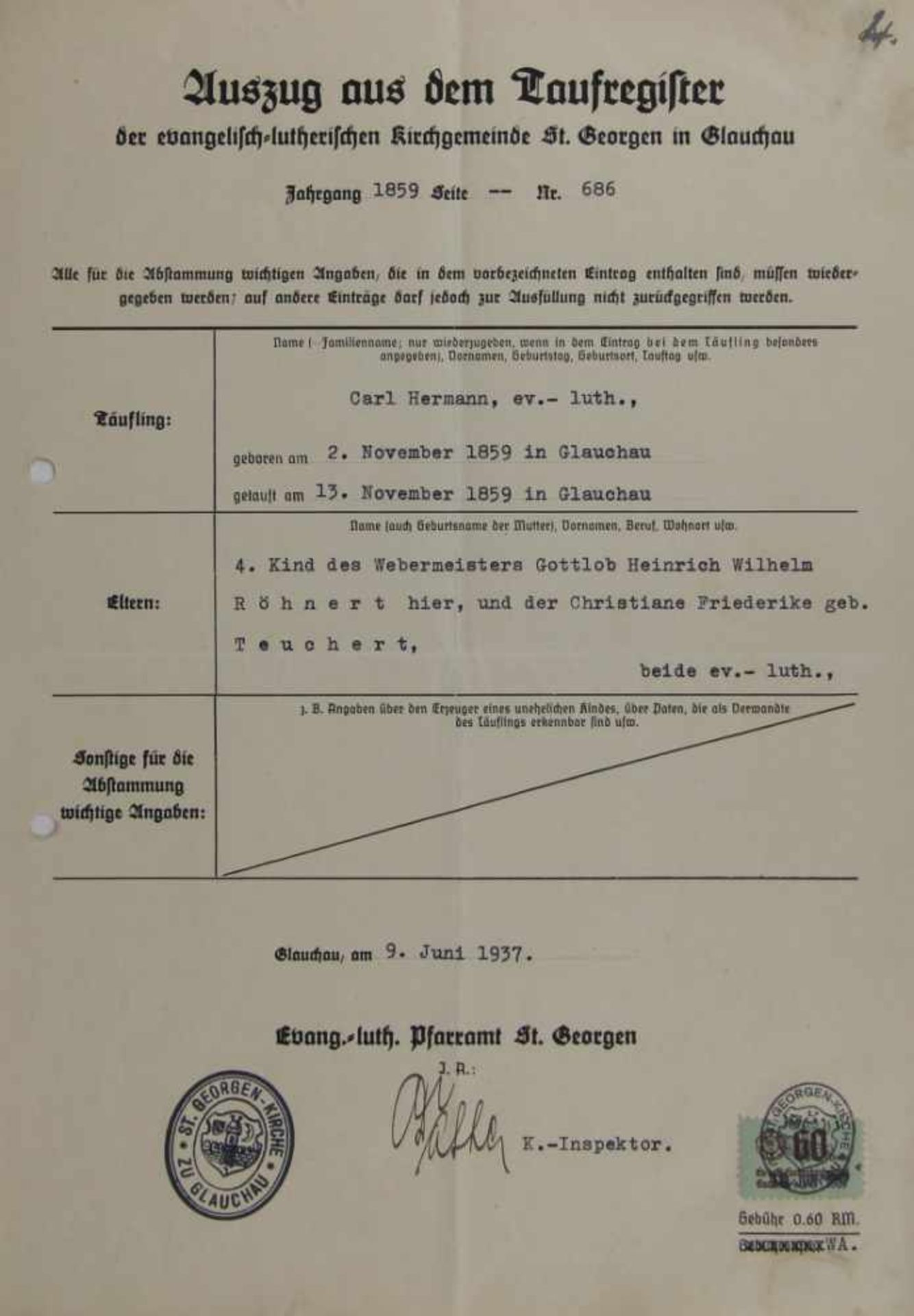 Sachsen. -Sammlung mit ca. 380 Urkunden der Evangelisch-Lutherischen Landeskirche Sachsen, 1937-