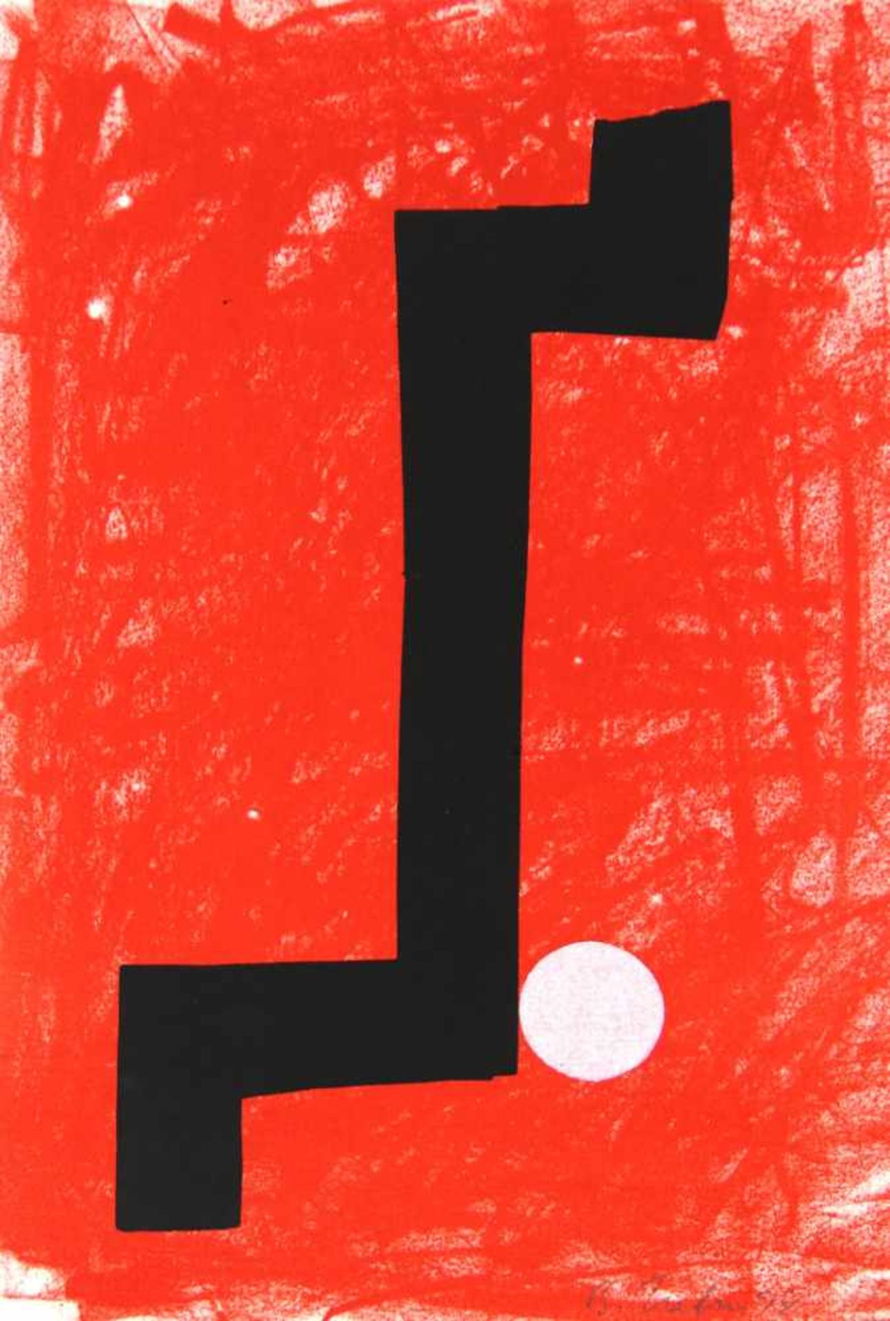 Hahn, Bernd. (1954-2011):Ohne Titel. Abstrakte Komposition in Rot und Schwarz. Mischtechnik. Tempera