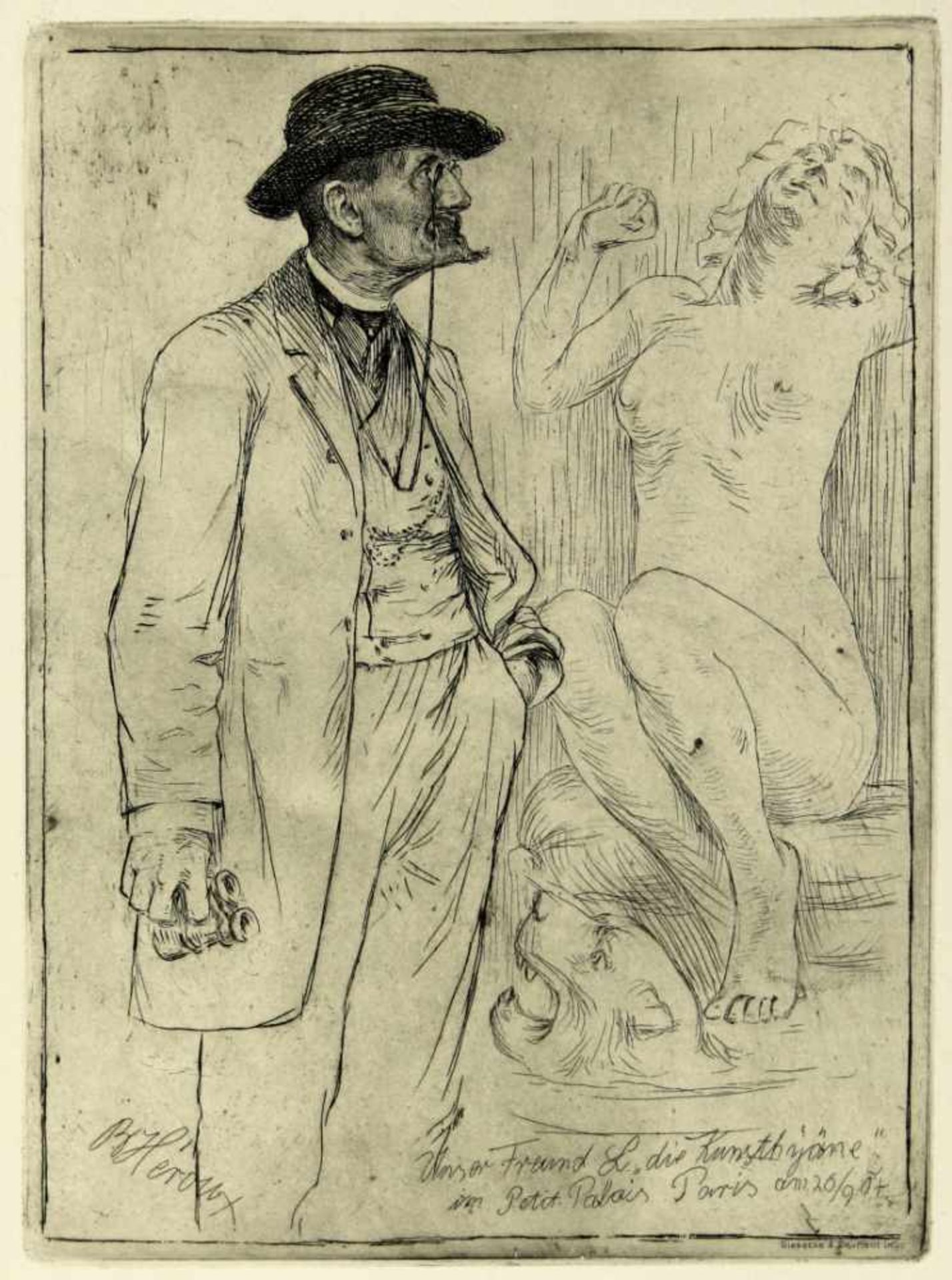 Héroux, Bruno. (1868-1944):Unser Freund L 'die Kunsthyäne' im Petit Palais Paris am 26/9 07.