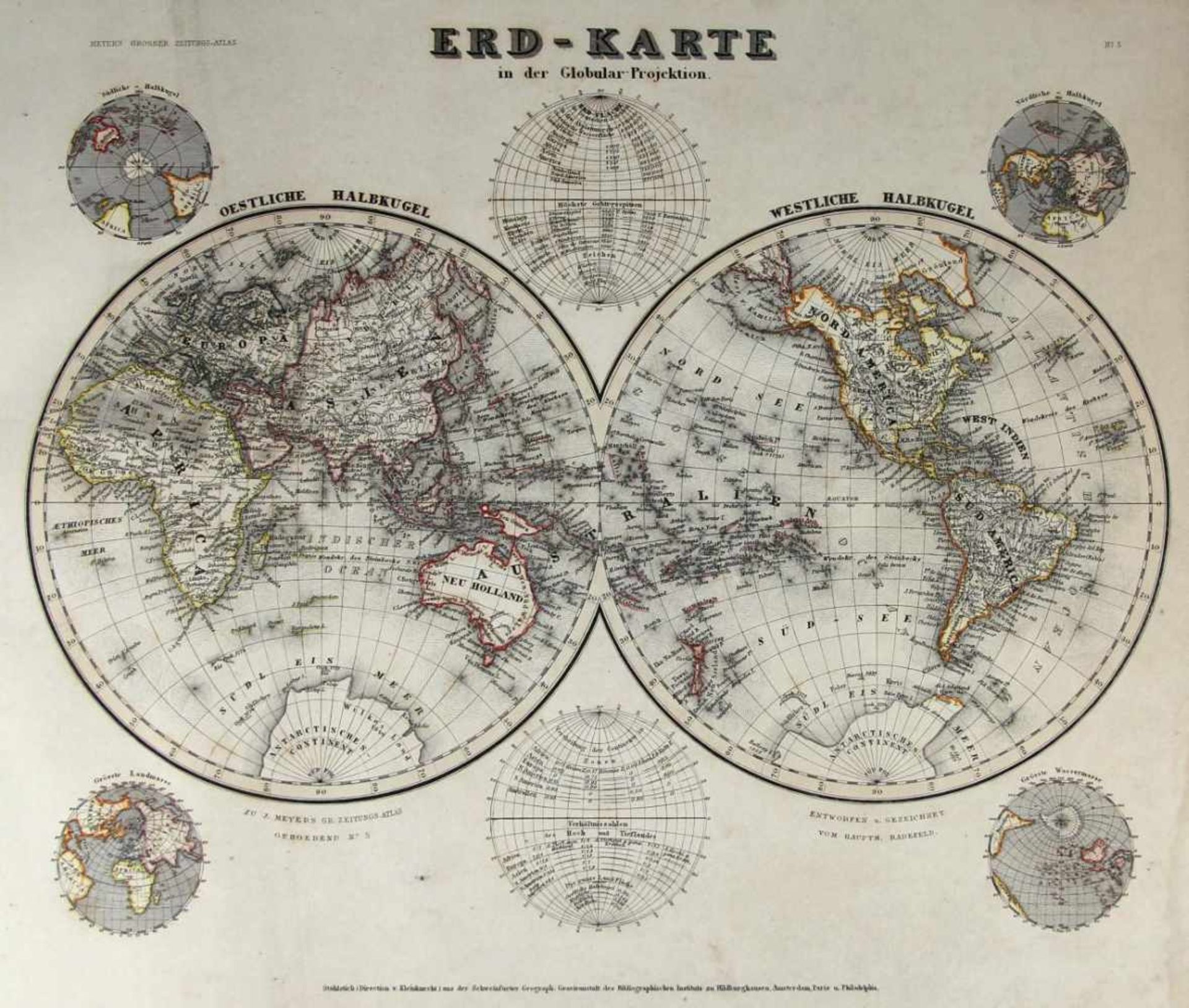 Atlanten. -Meyer's Grosser Hand-Atlas über alle Theile der Erde in 64 Karten. Hildburghausen,