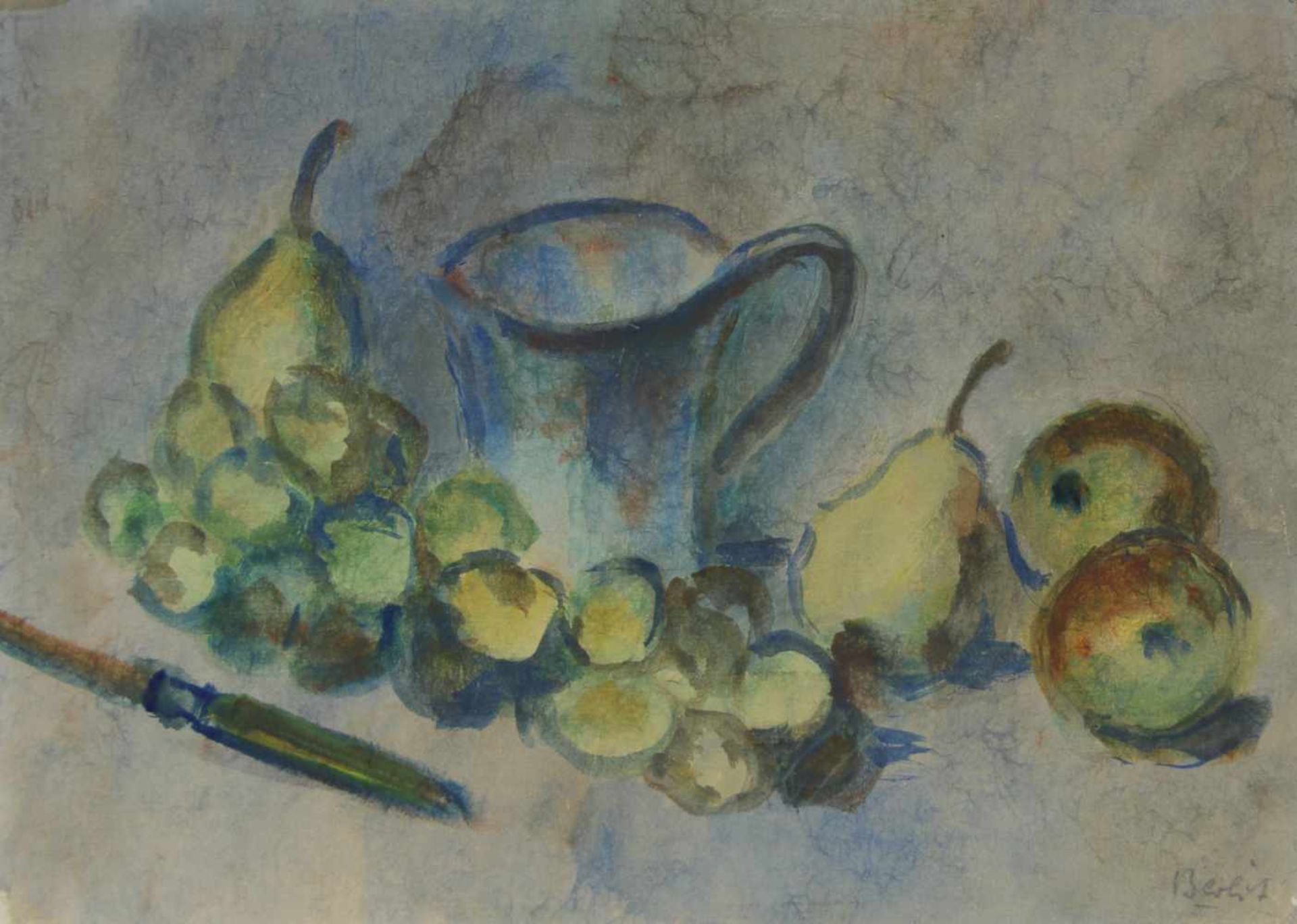 Berlit, Rüdiger. (1883-1939):Stillleben mit Früchten. Aquarell. Signiert. 21 x 29 cm. (044).AKL