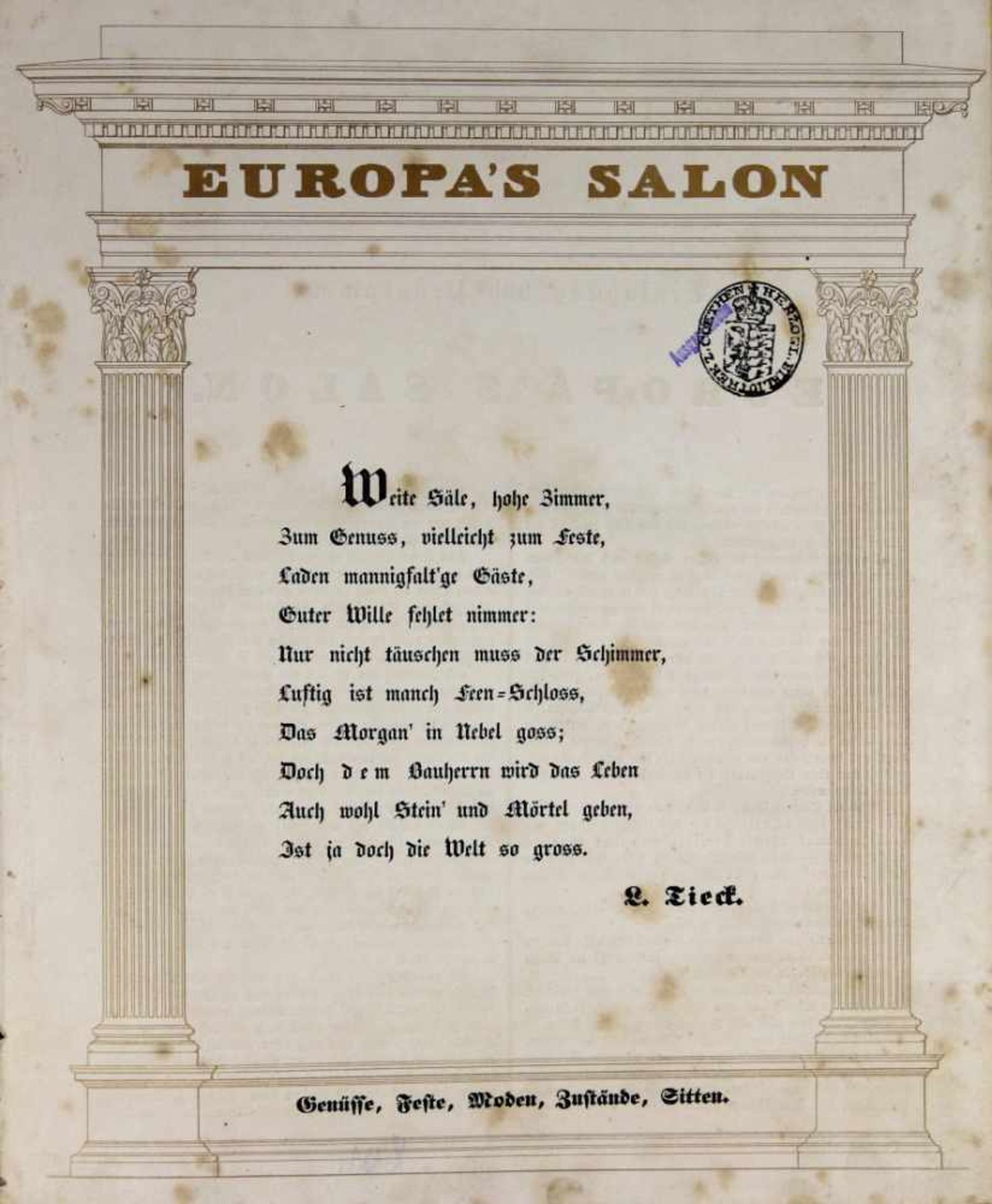 Europa's Salon. Genüsse, Feste, Moden, Zustände, Sitten. Jahrgang 1838 (Nr. 1-52) und 1839 (Nr. 1-