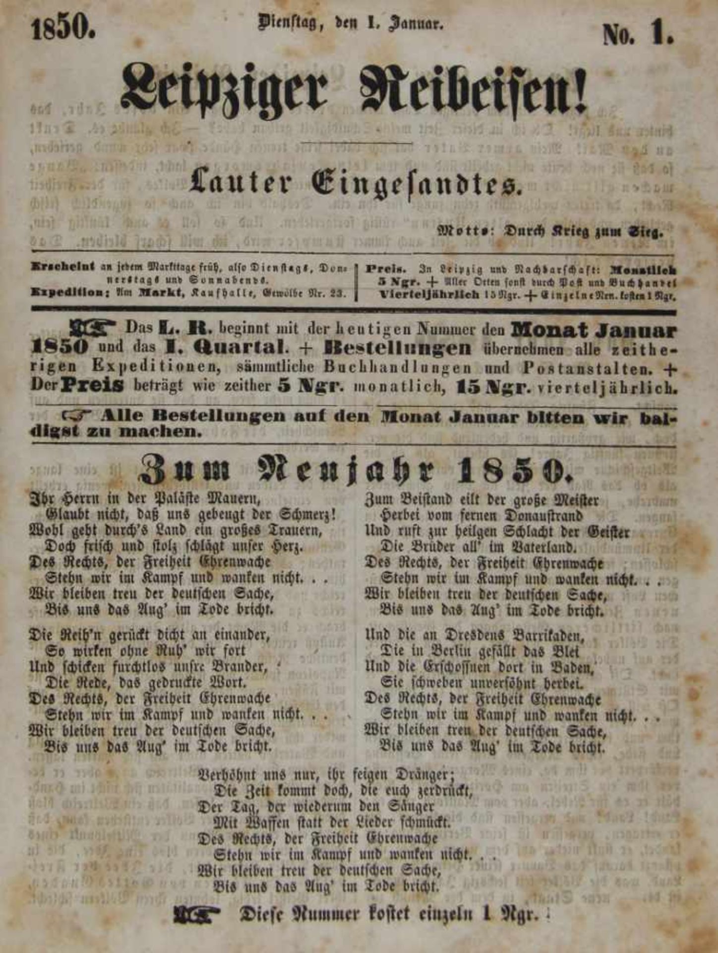 Leipziger Reibeisen! Lauter Eingesandtes. Jahrgang 2 und 3 (von 3) in 2 Bänden. Leipzig, Friedrich