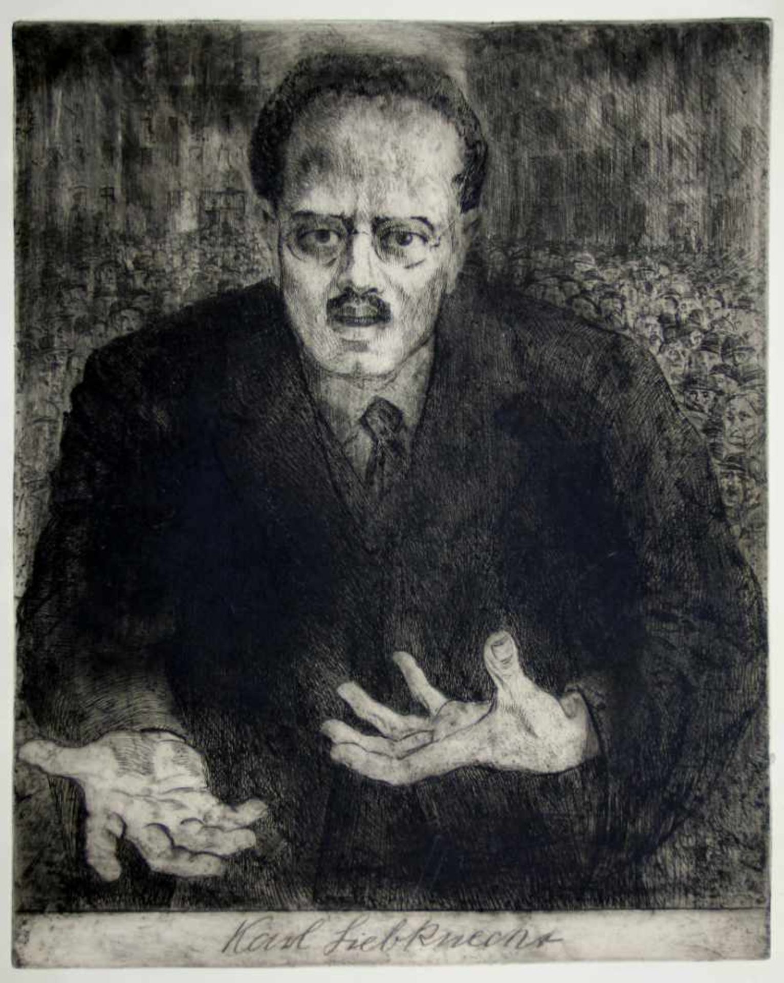 Frank, Alfred. (1884-1945):Karl Liebknecht. Porträt, halbe Figur, als Redner auf einer