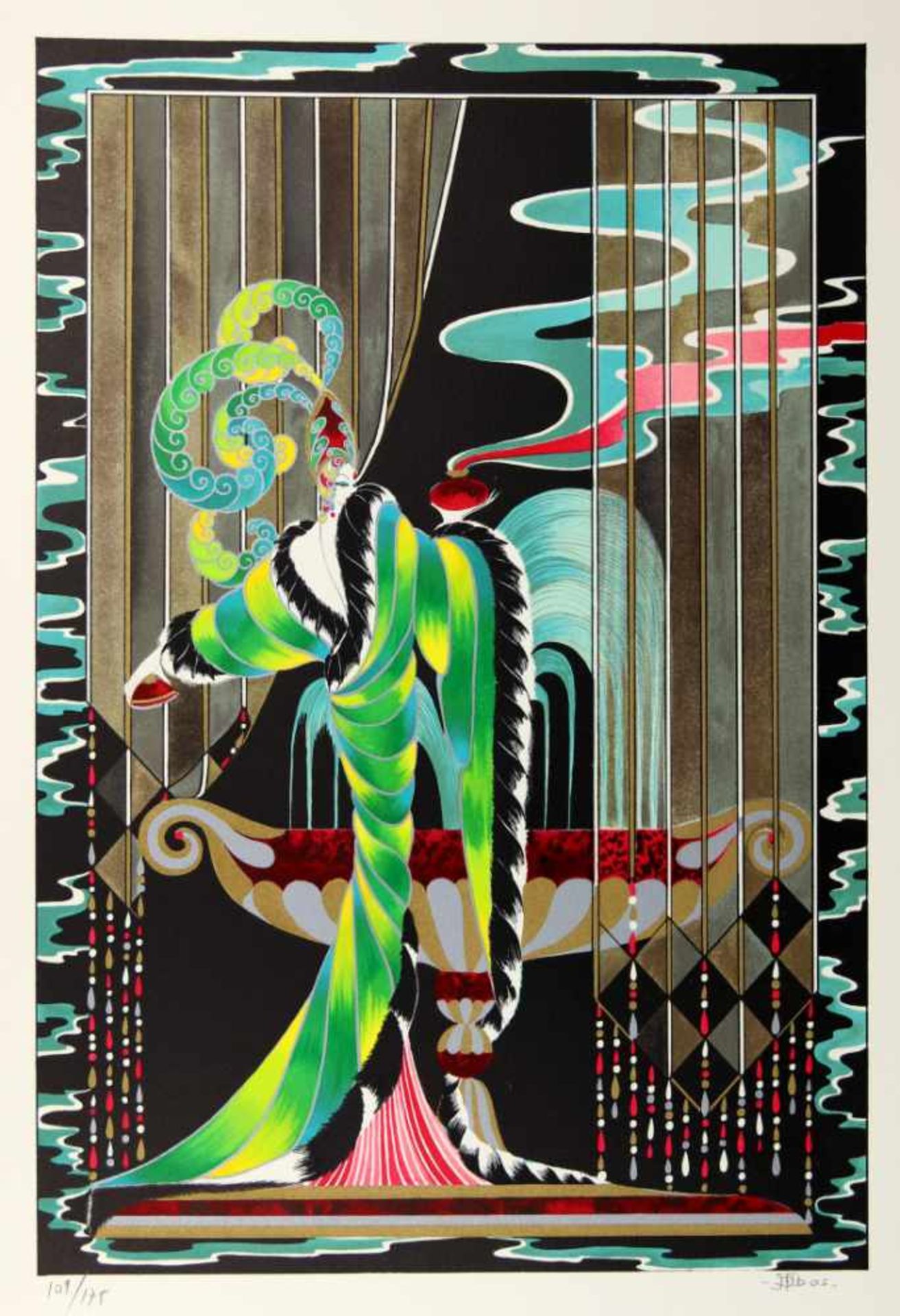 Ibos, Jean-Francois. (Geb. 1951):Untitled II. Tänzerin in großer Robe auf einer Bühne. Farbige