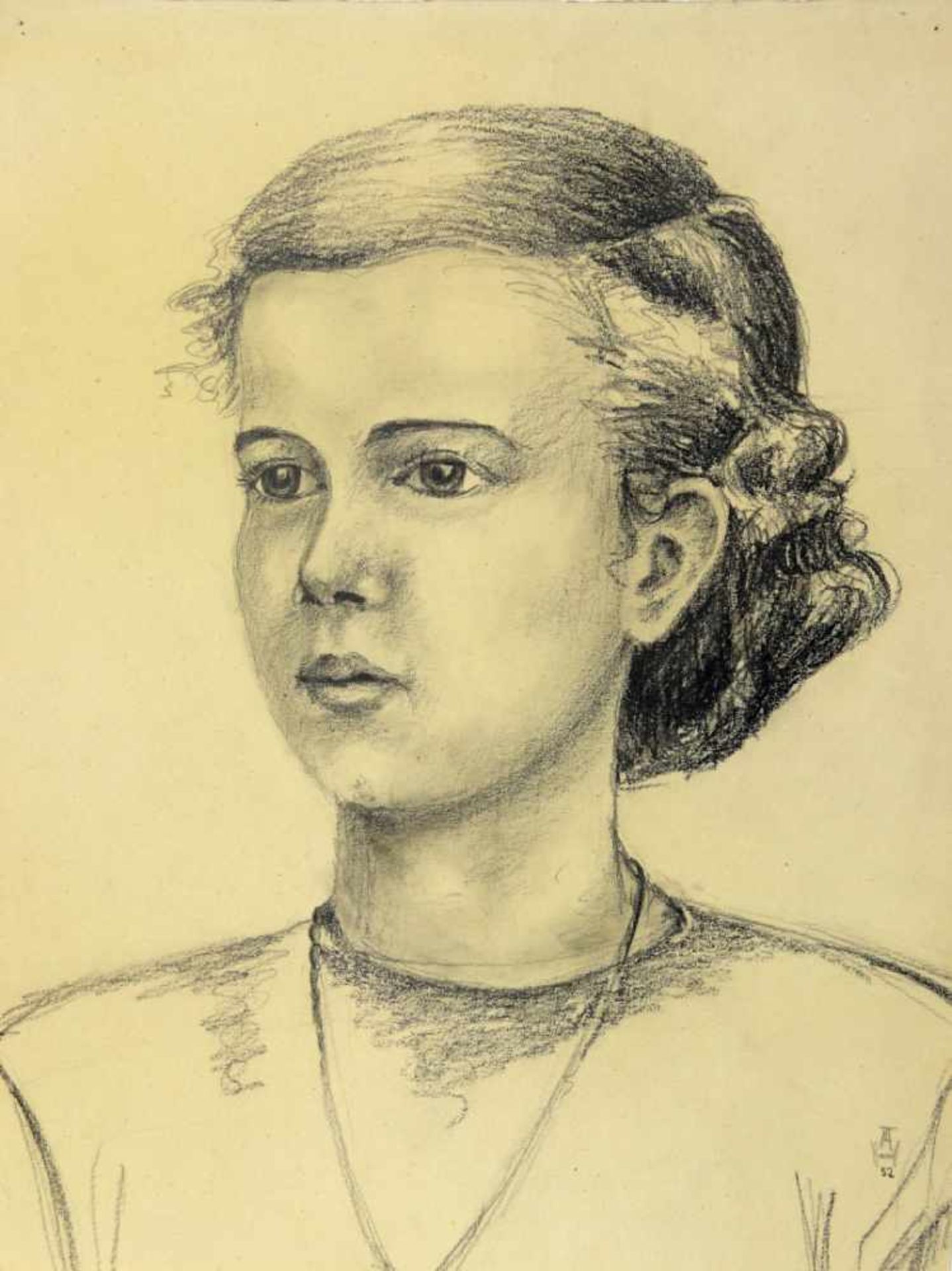 Tübke, Angelika. (Geb. 1935):Jo Hennig-Teller (17) gez. von Angelika Hennig-Tübke (16). Porträt