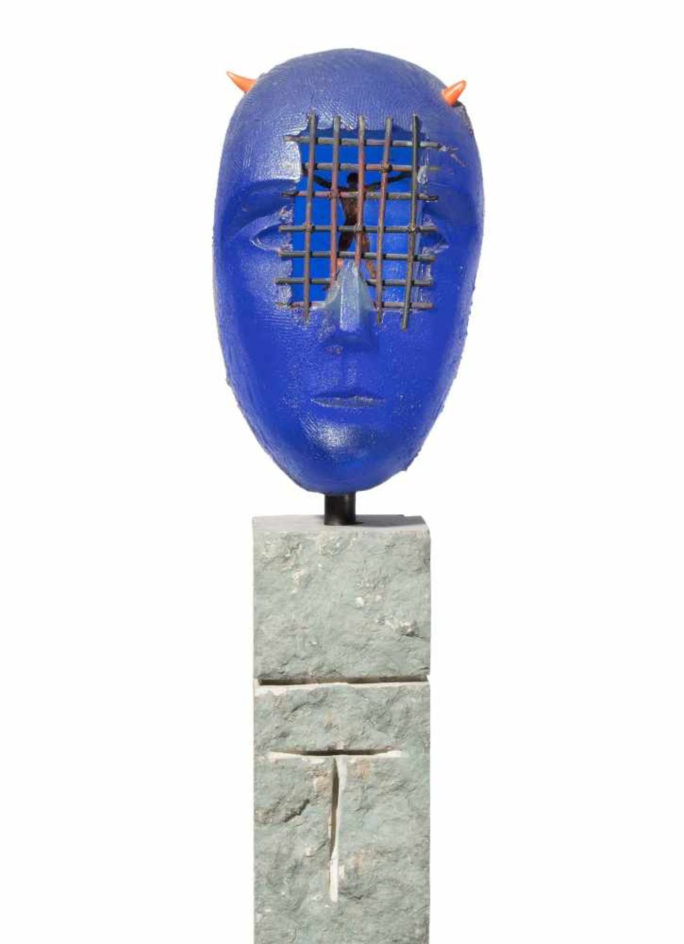 Bertil Vallien(geb. 1938 Schweden)Kosta Boda, 1998. Unikat. Skulptur "Head". Blaues Glas,